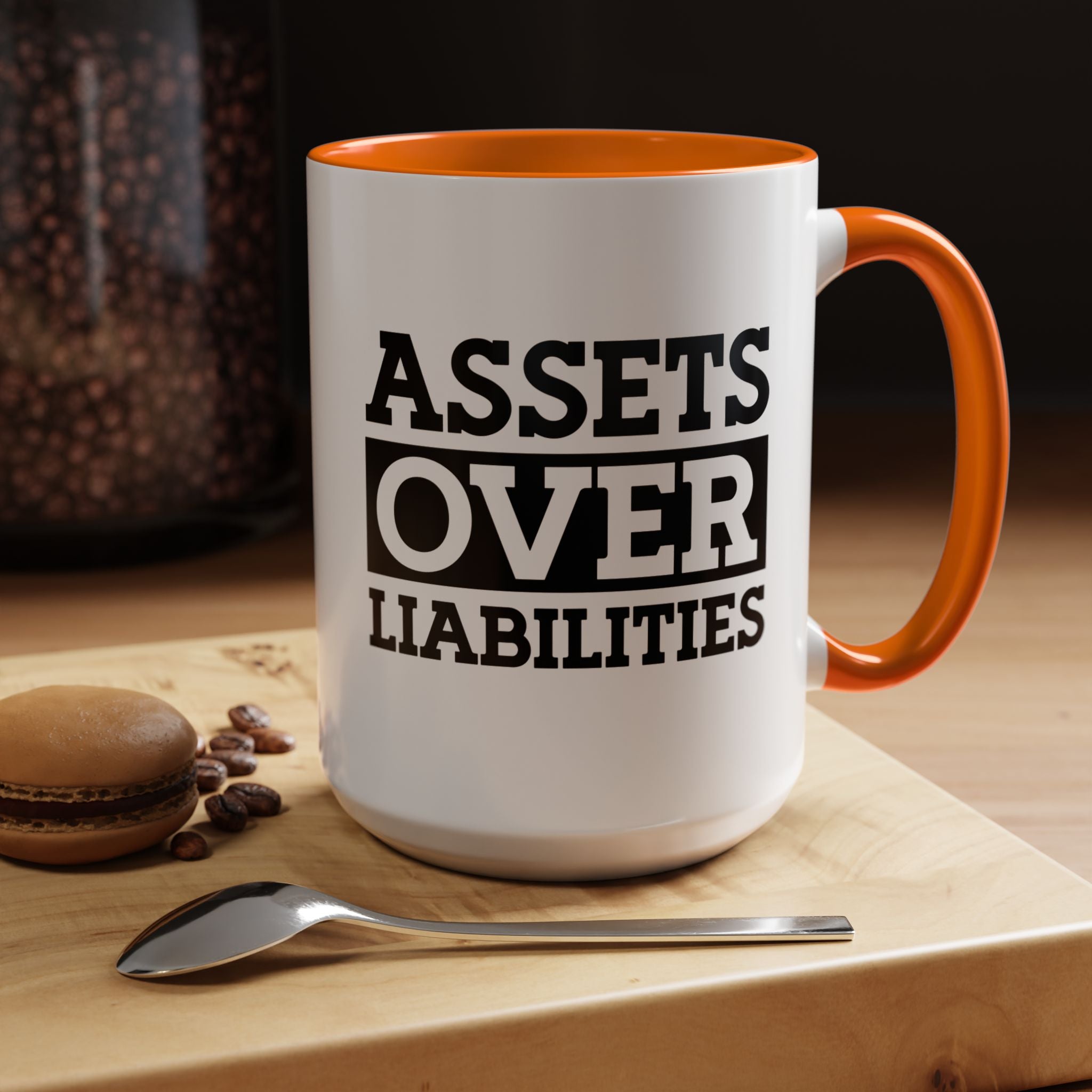 Funny Coffee Mug, Personalized Mug, Assets Over Liabilities Accent Coffee Cup (11, 15oz), Gift Under 20, White Elephant, CPA, Accountant Cup