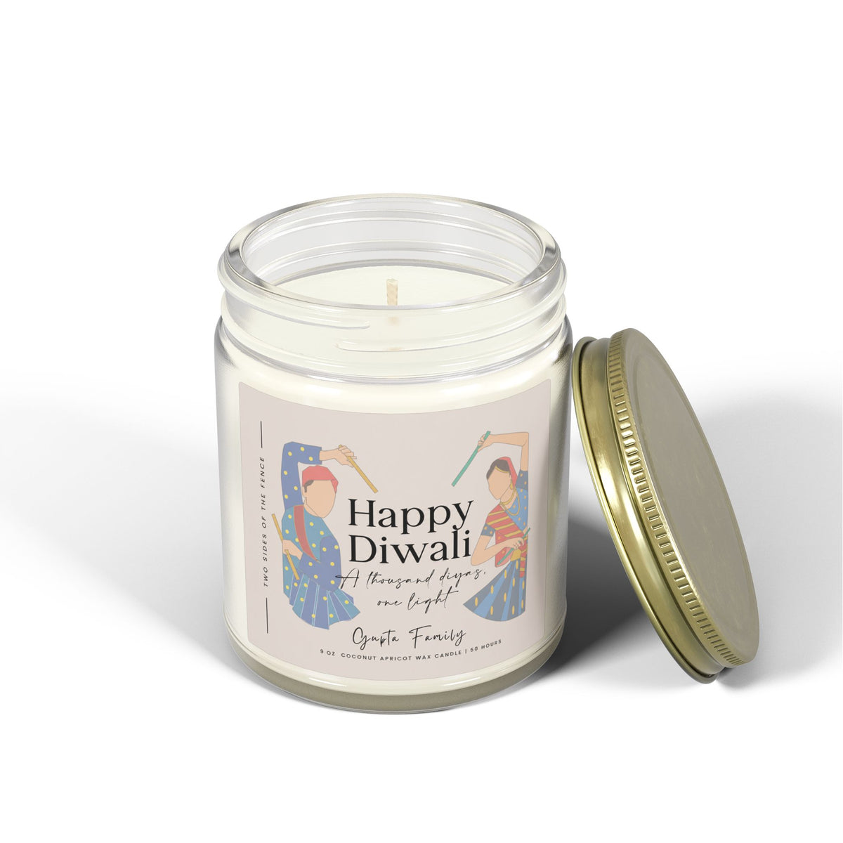 Personalized Diwali Candle - A Thousand Diyas Blue Couple, 9 oz