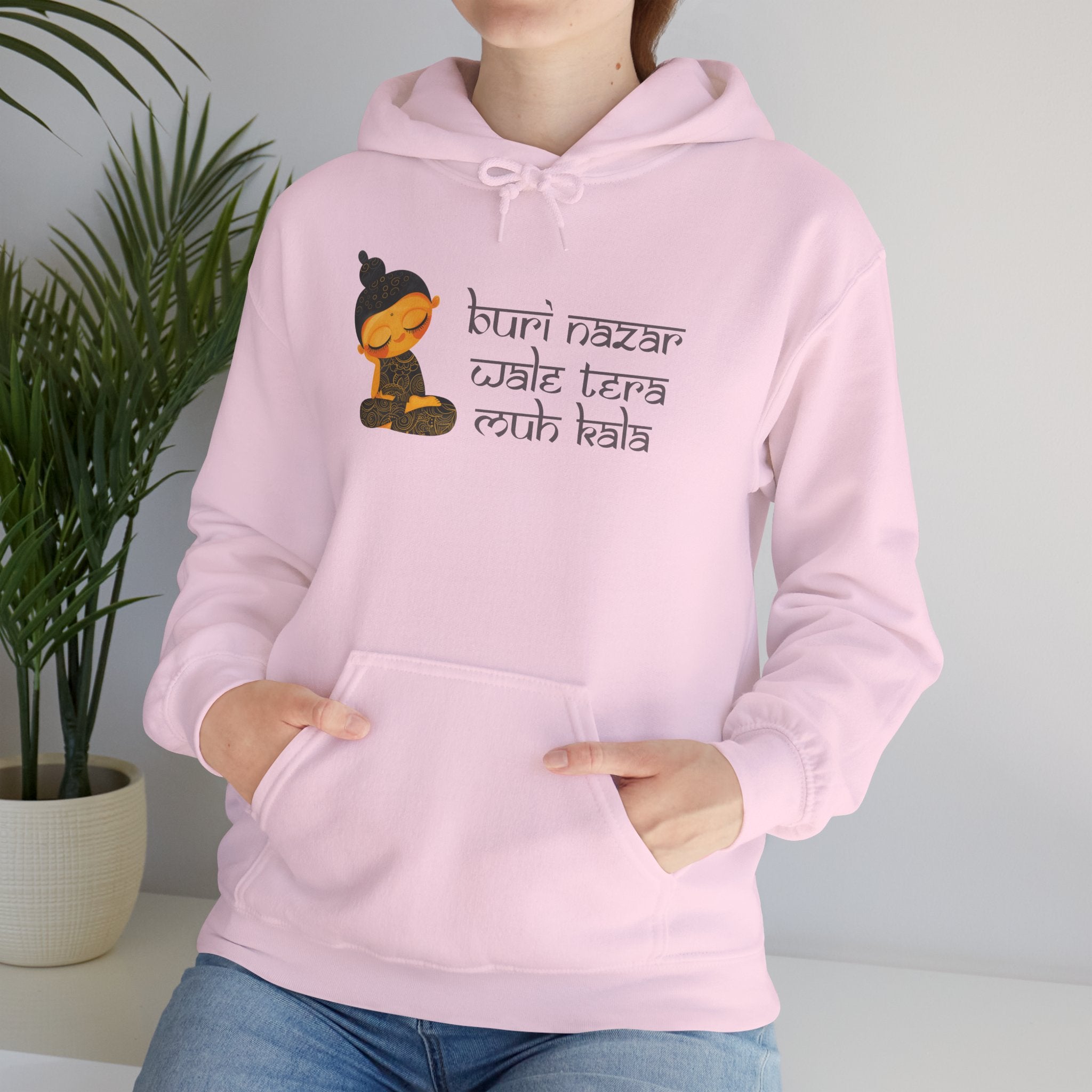 Meditating Buddha Hoodie — "Buri Nazar Wale Tera Kuch Nahi" Graphic Sweatshirt