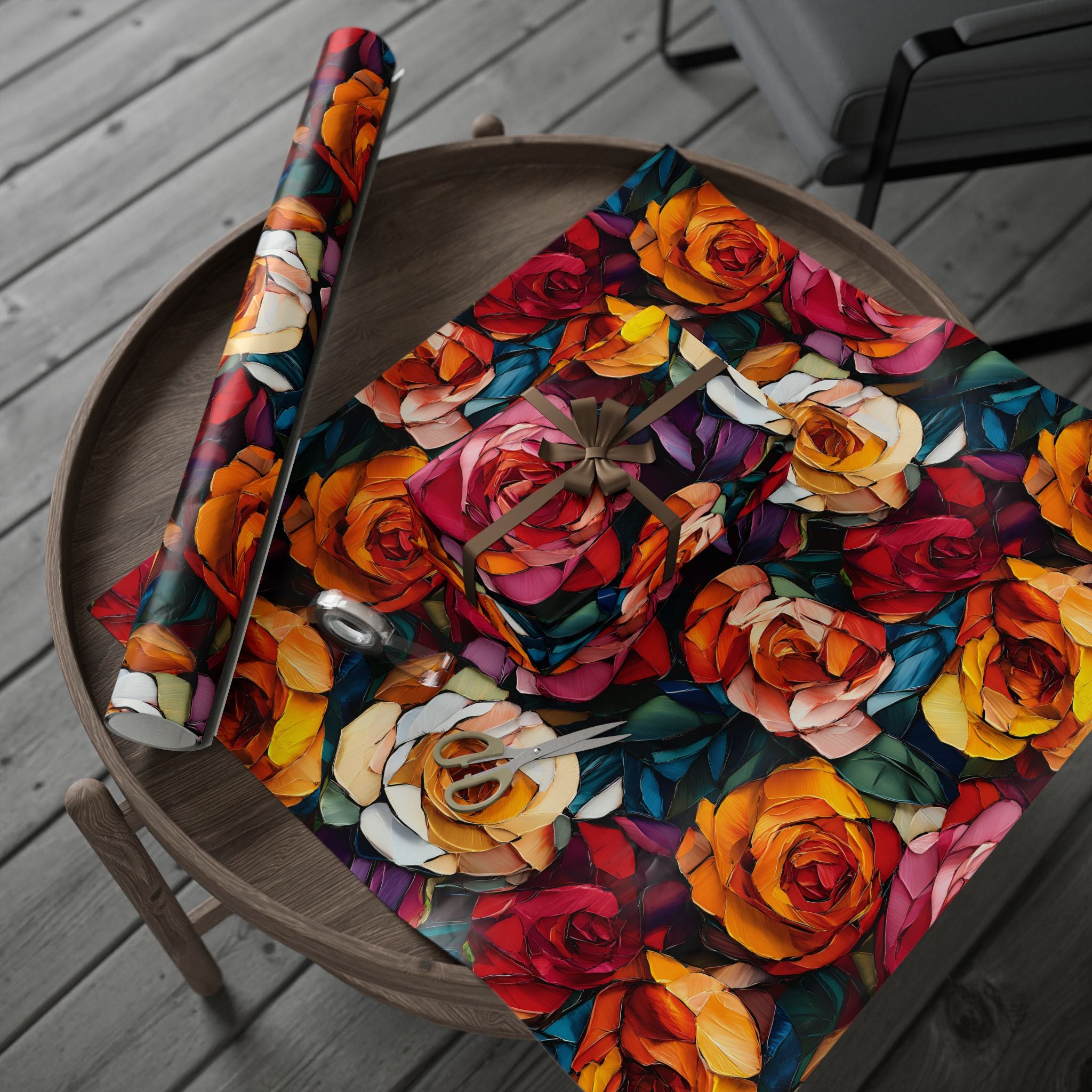 Vibrant Painted Roses Wrapping Paper | Floral Gift Wrap Roll