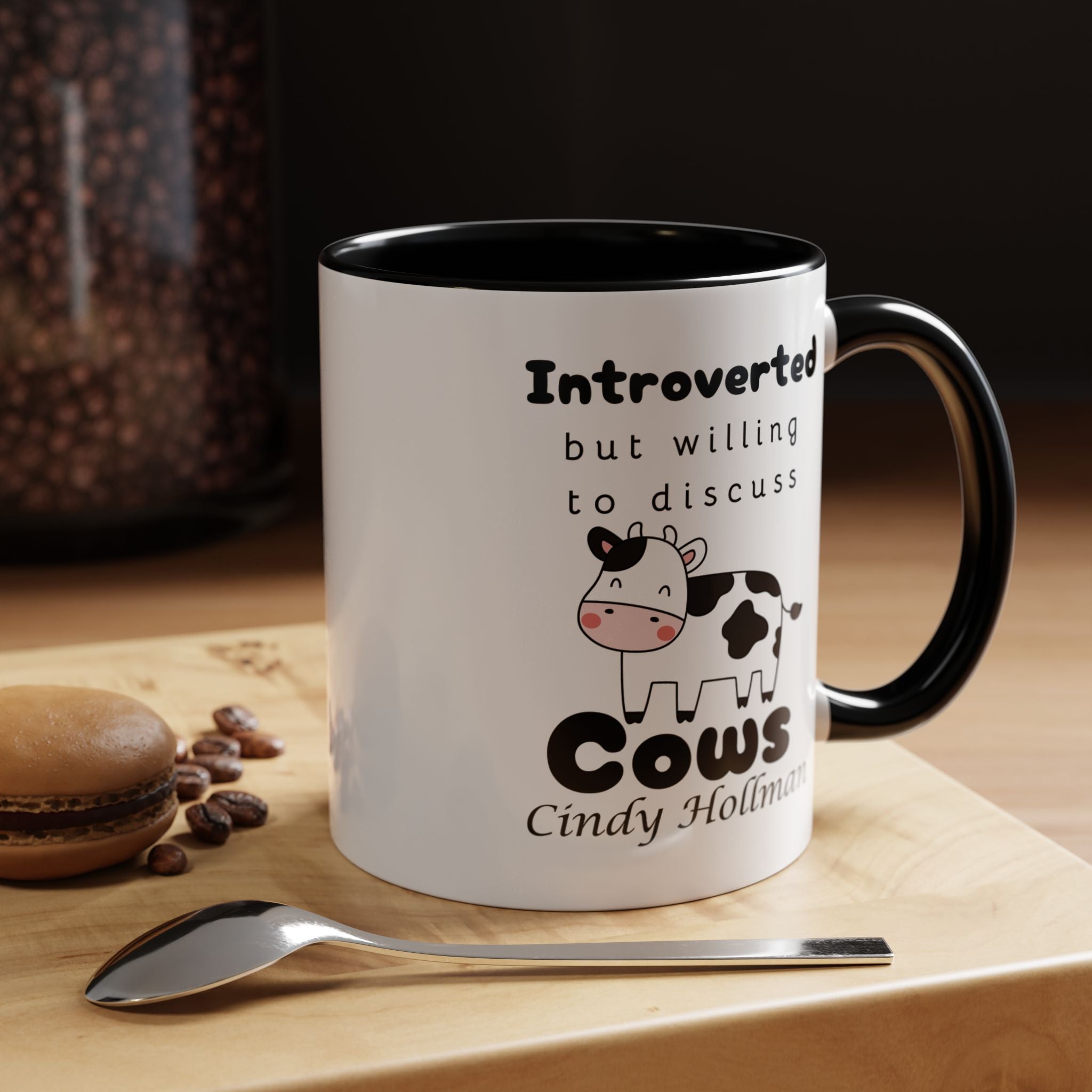 Funny Coffee Mug, Introverted But Willing To Discuss Cows Personalized Accent Coffee Mug (11 and 15oz)