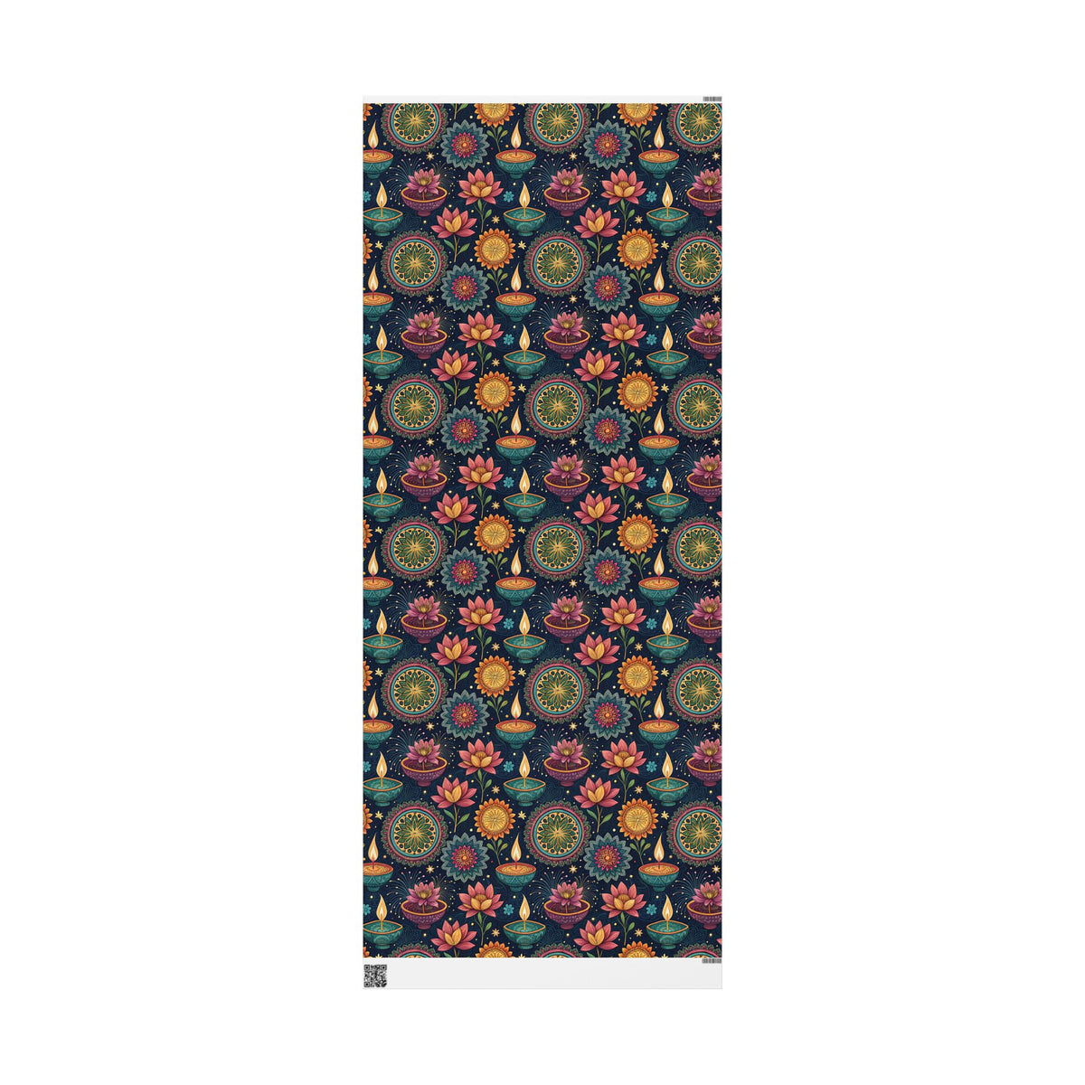 Diwali Wrapping Paper Roll - Navy Diyas, Lotus & Fireworks Indian Gift Wrap
