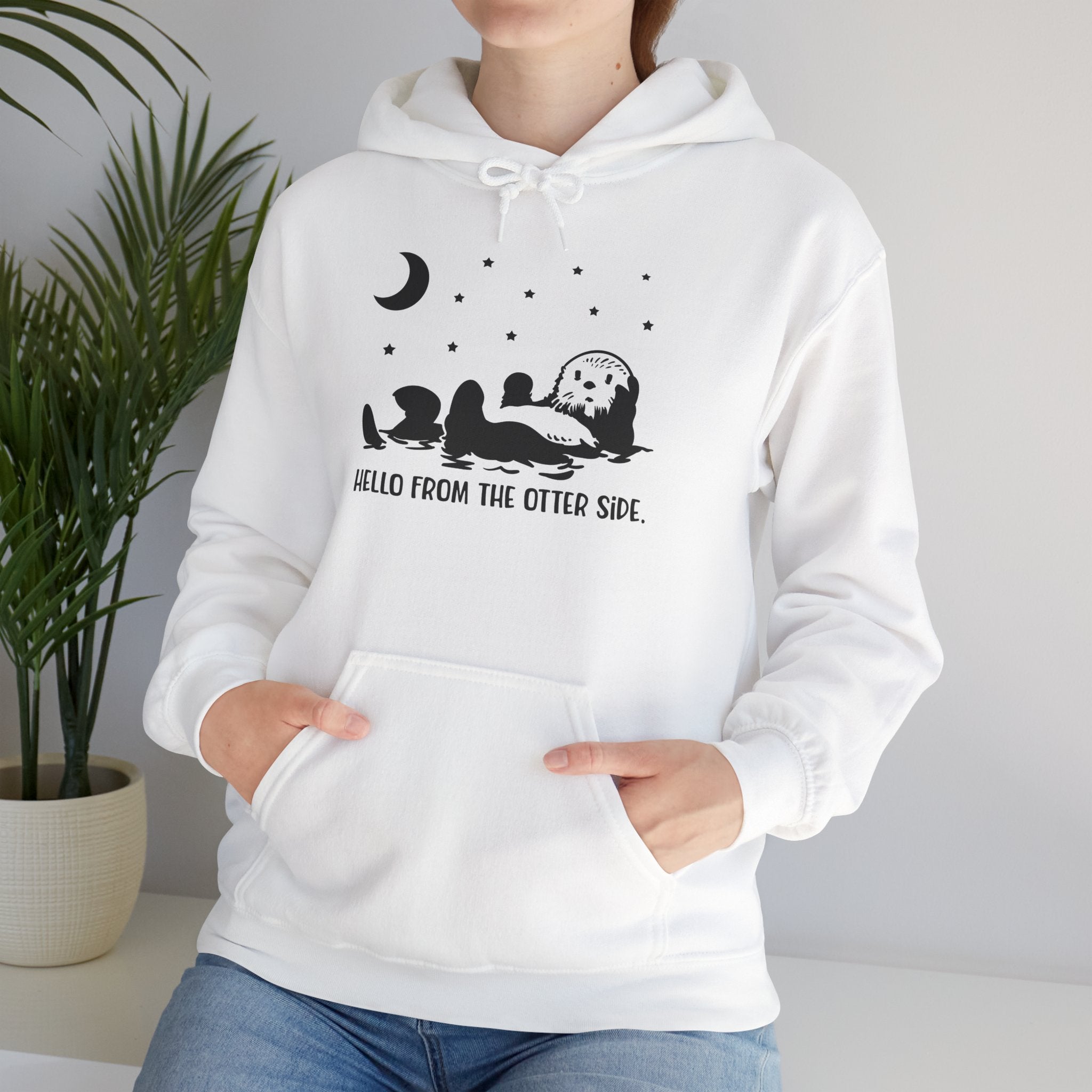 Otter Moon Hoodie — "Hello From The Otter Side" Cute Night Sky Pullover