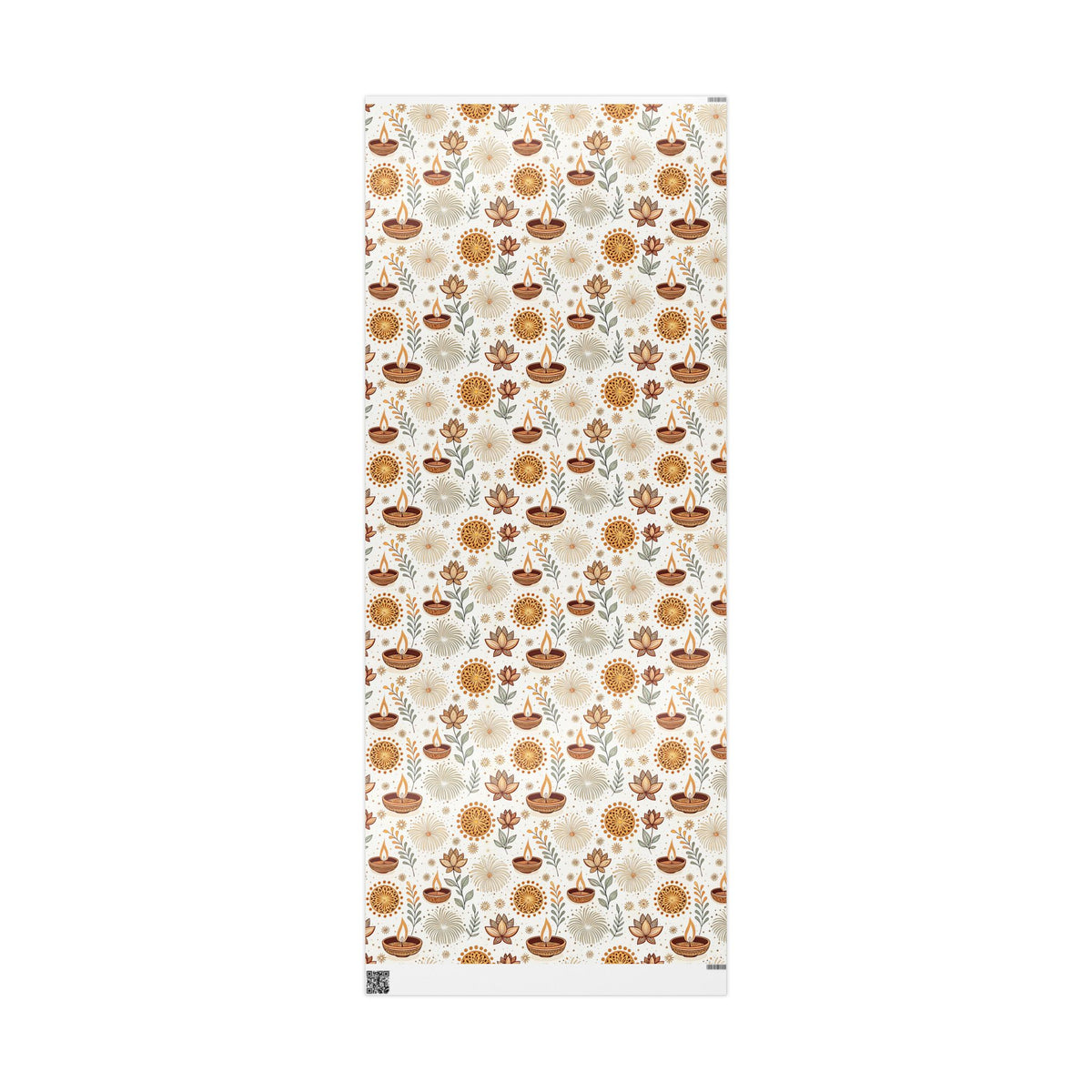 Diwali Wrapping Paper Roll - Ivory Botanical Diyas Indian Gift Wrap