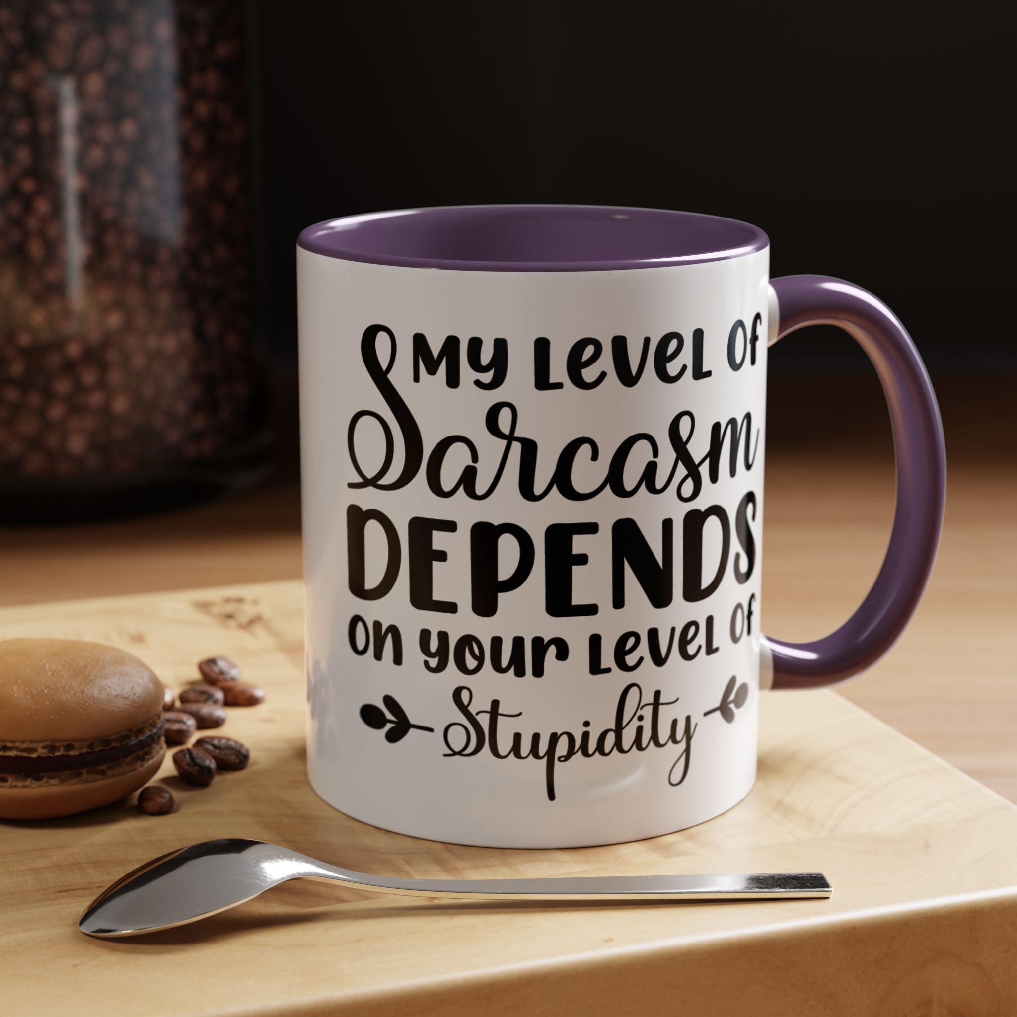 Funny Coffee Mug, Personalized Mug, My Level Of Sarcasm Depends On Your Level Of Stupidity Cup (11, 15oz), Gift Under 20, White Elephant
