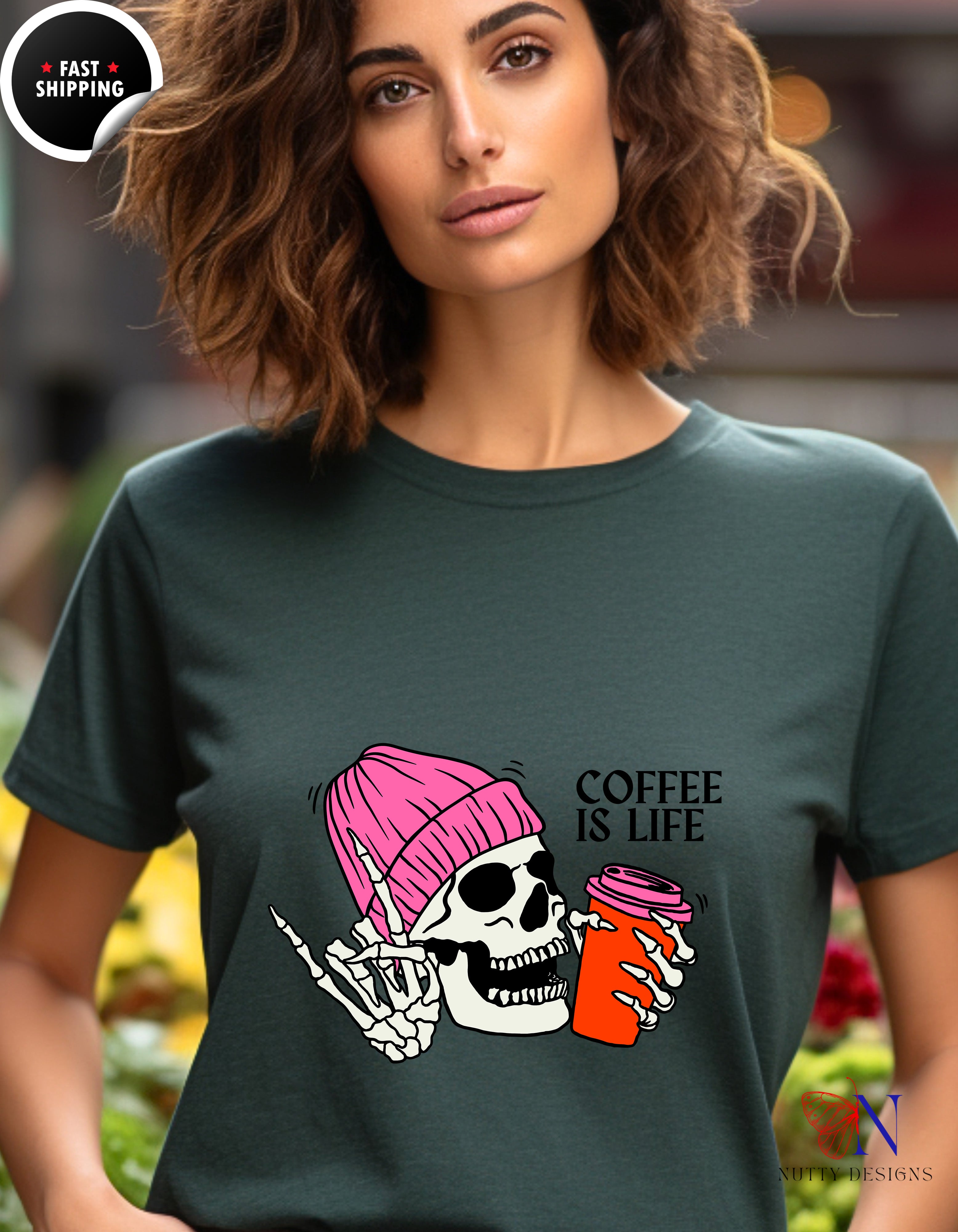 Coffee Is Life T-Shirt Lifestyle Mockup | Nutty Designs