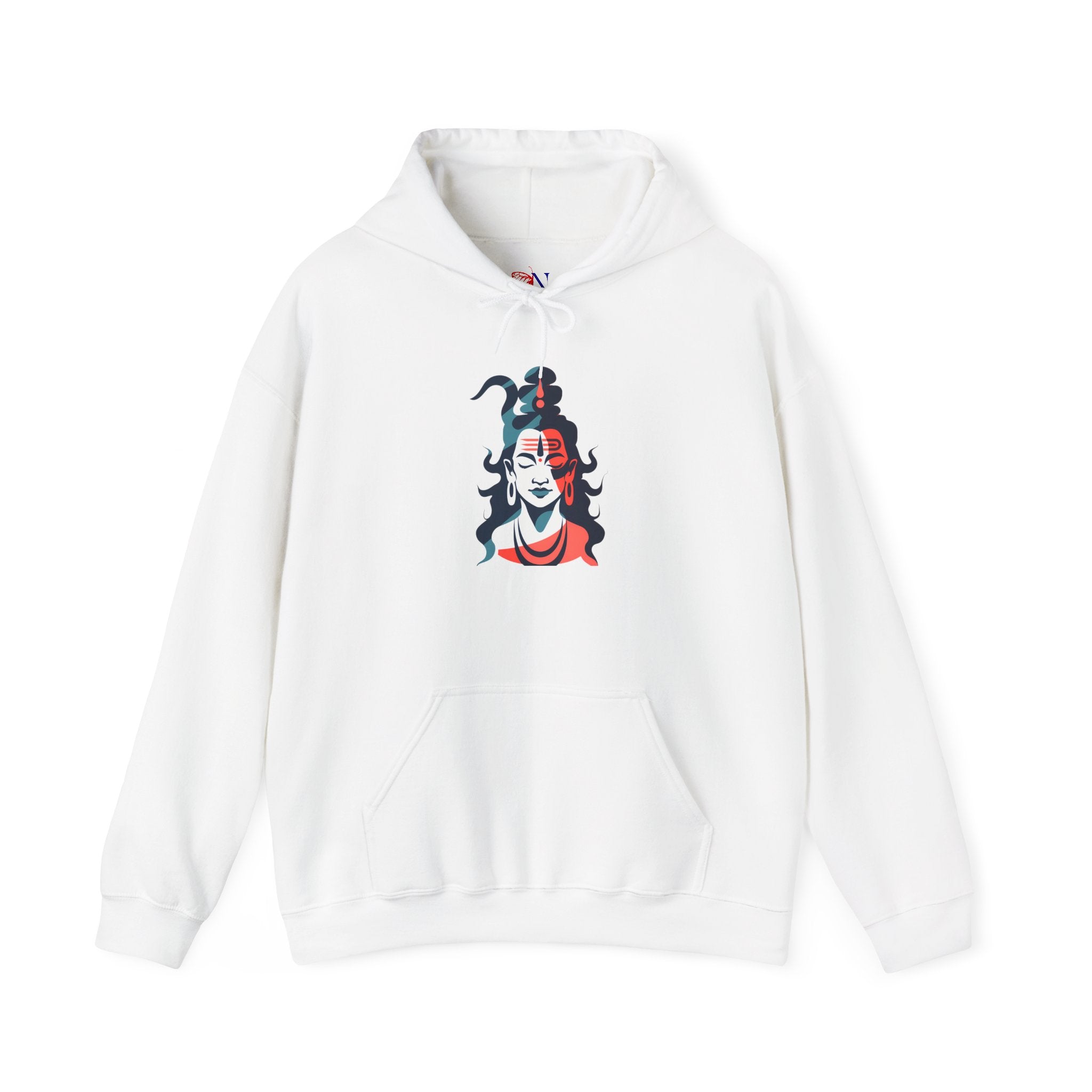 Shiva Graphic Hoodie — Tricolor Hindu Deity Portrait Hooded Sweatshirt
