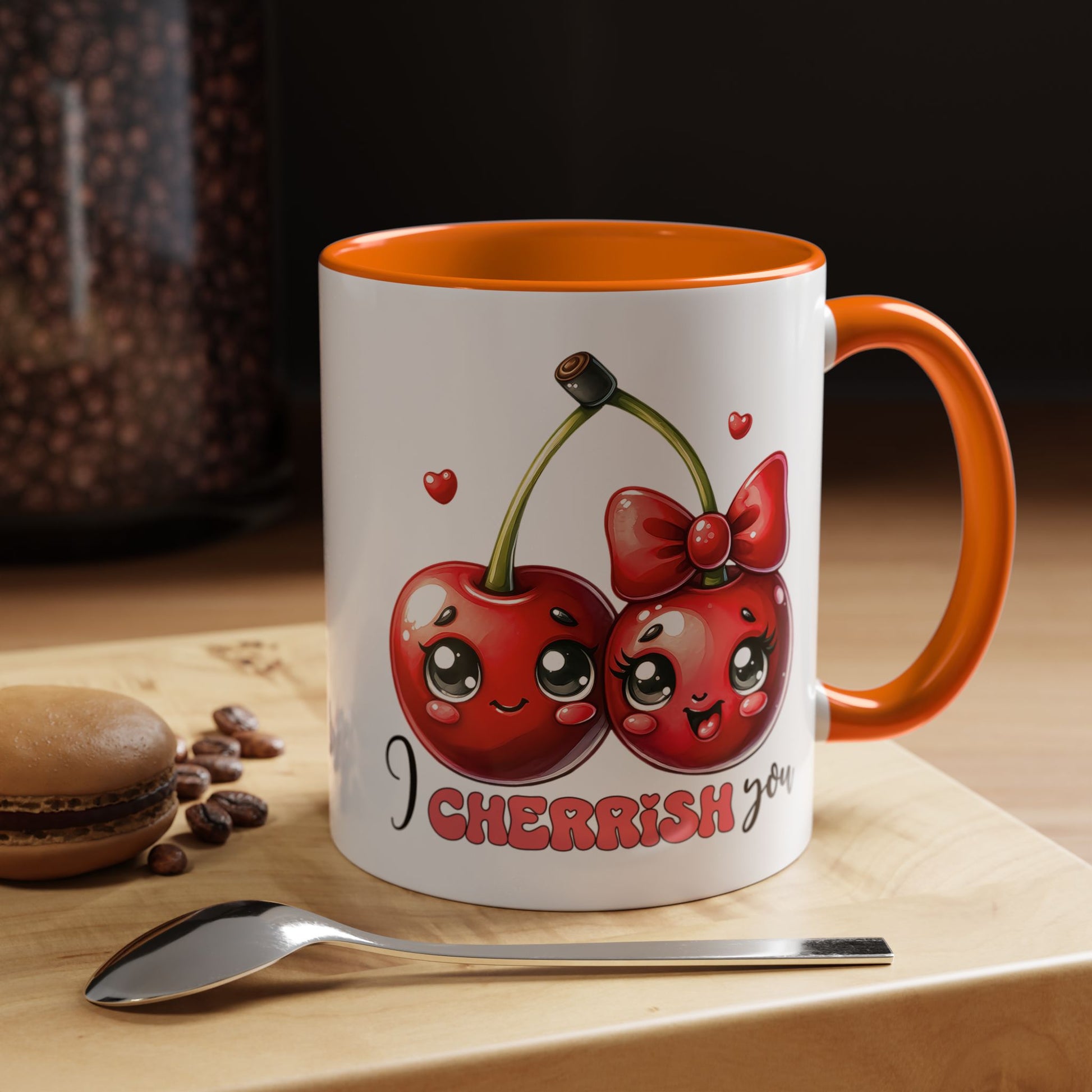 Kawaii Cherries I Cherrish You Mug Lifestyle Mockup | Nutty Designs
