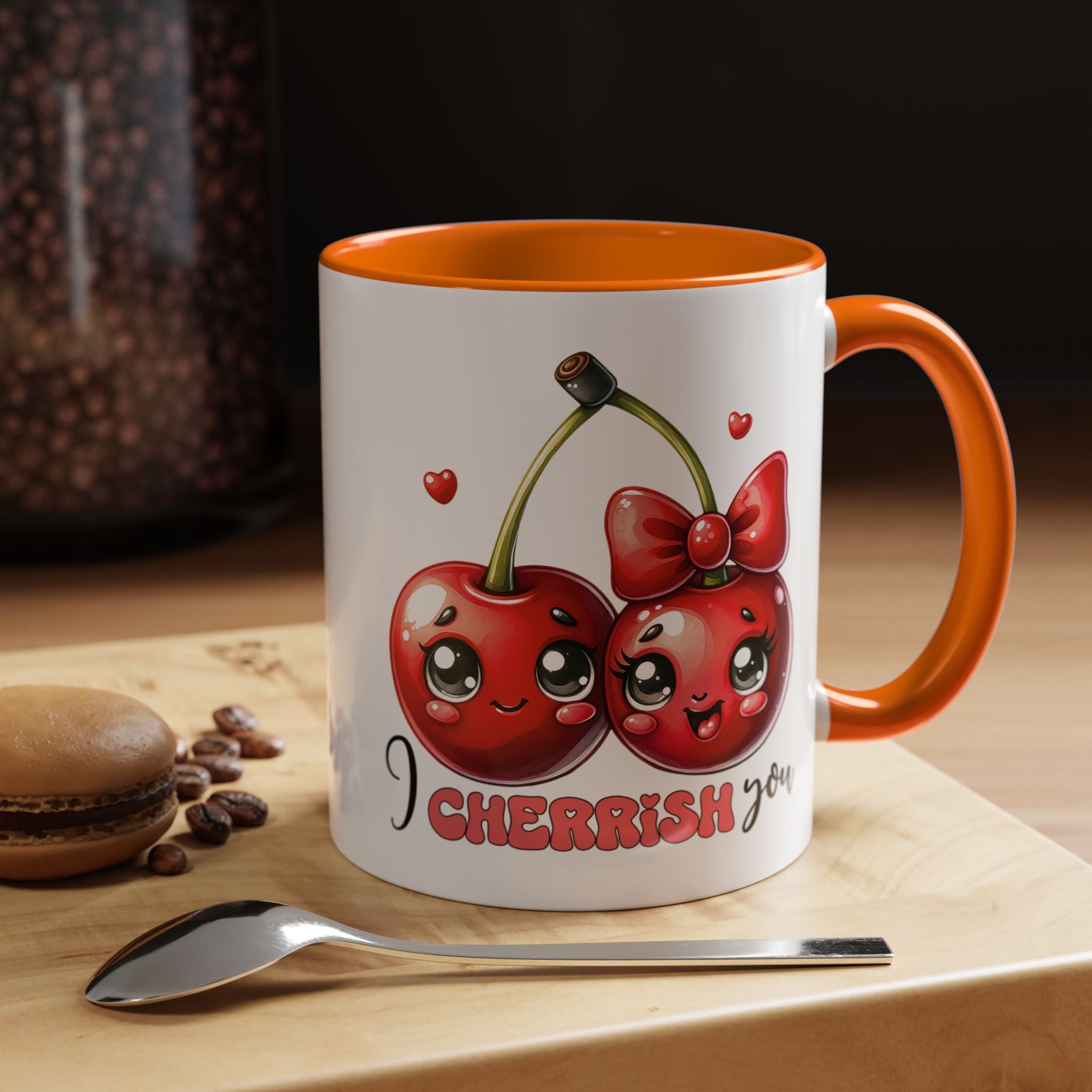 Kawaii Cherries I Cherrish You Mug Lifestyle Mockup | Nutty Designs