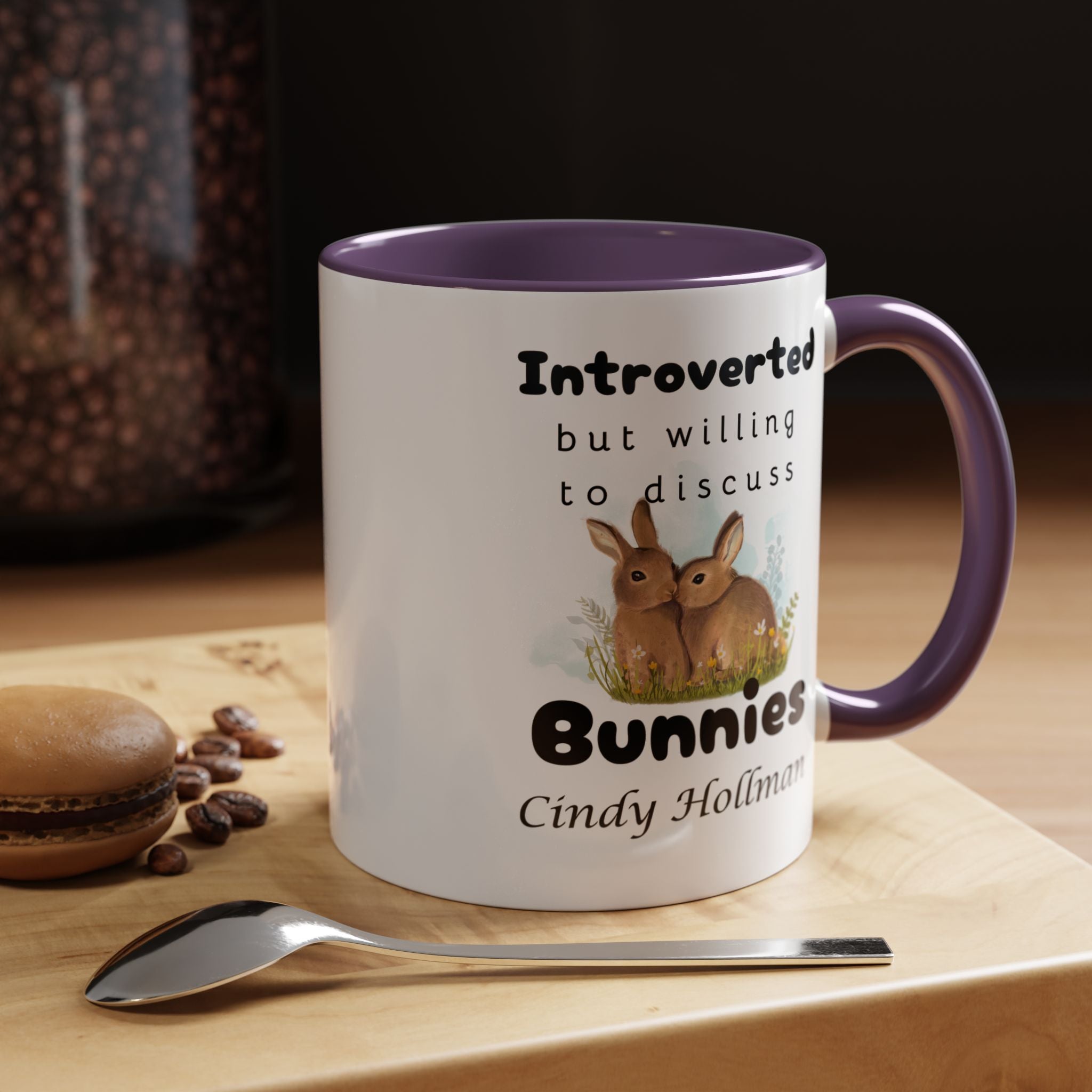 Funny Coffee Mug, Introverted But Willing To Discuss Bunnies Personalized Accent Coffee Mug (11 and 15oz)