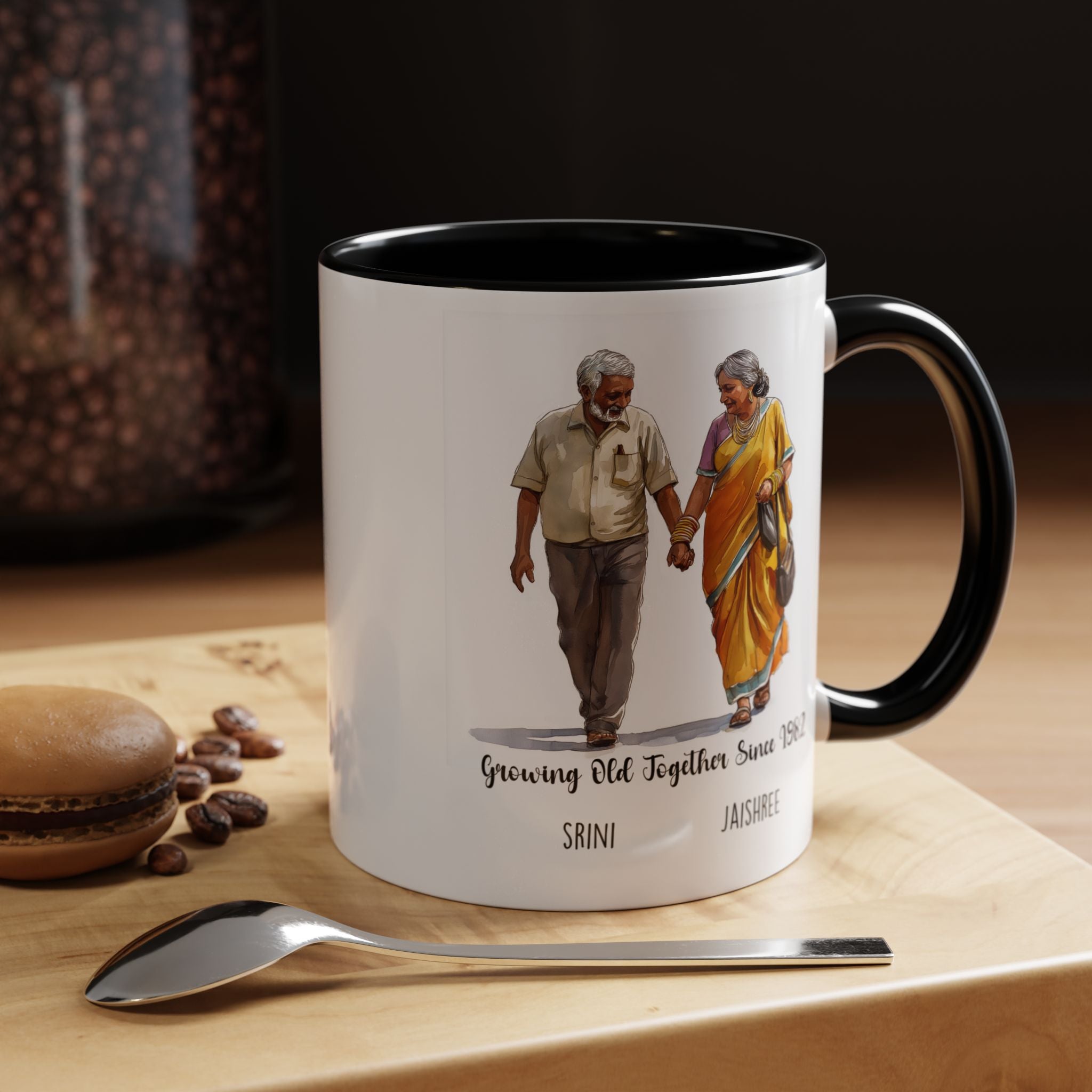 Funny Coffee Mug, Personalized Mug, Growing Old Together Since South Indian Couple Cup 11/15oz, Anniversary, Wedding, Romantic For Him her