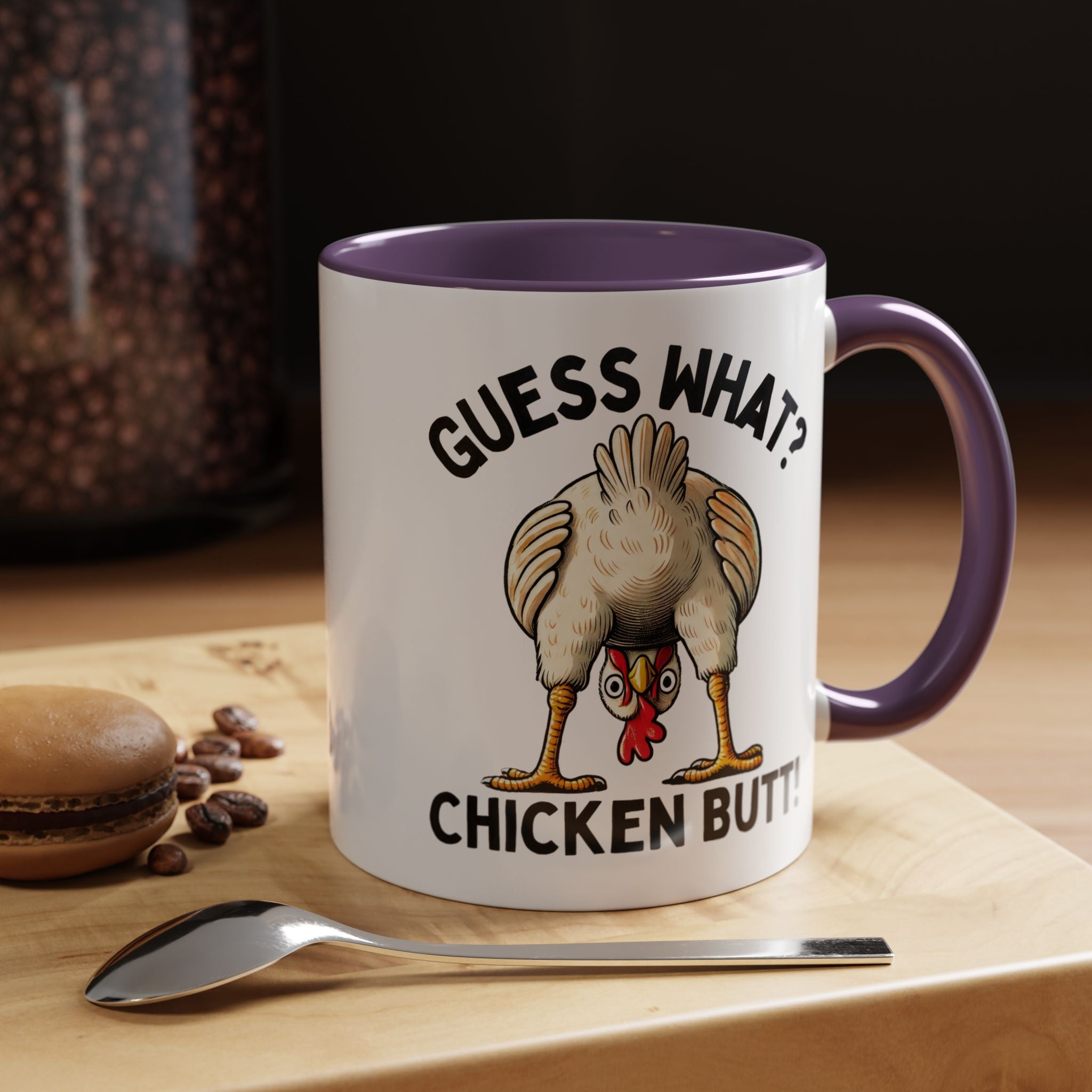 Funny Coffee Mug, Personalized Mug, Guess What Chicken Butt Accent Cup, Gift Under 20, White Elephant gift