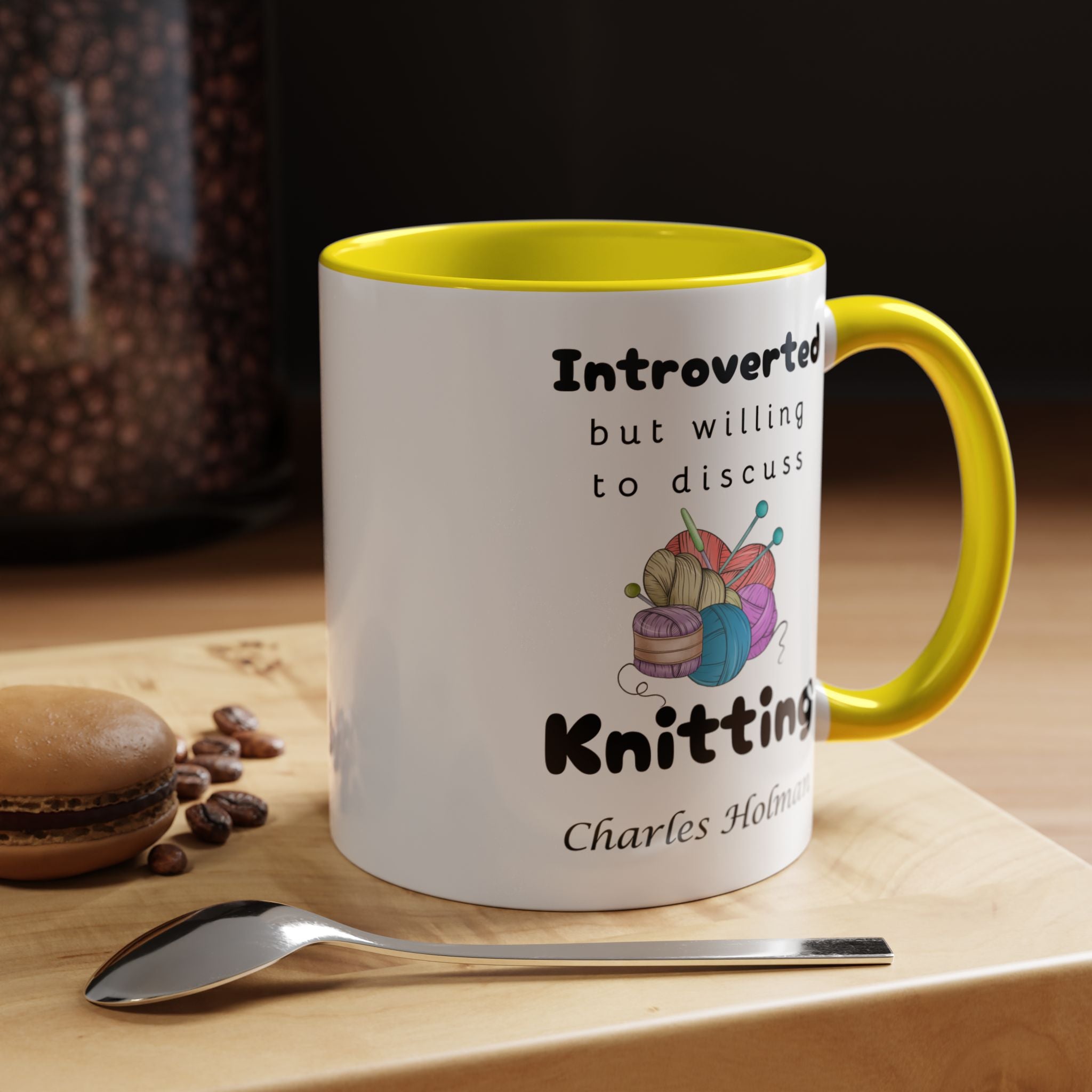 Funny Coffee Mug, Introverted But Willing To Discuss Knitting Personalized Accent Coffee Mug (11 and 15oz)