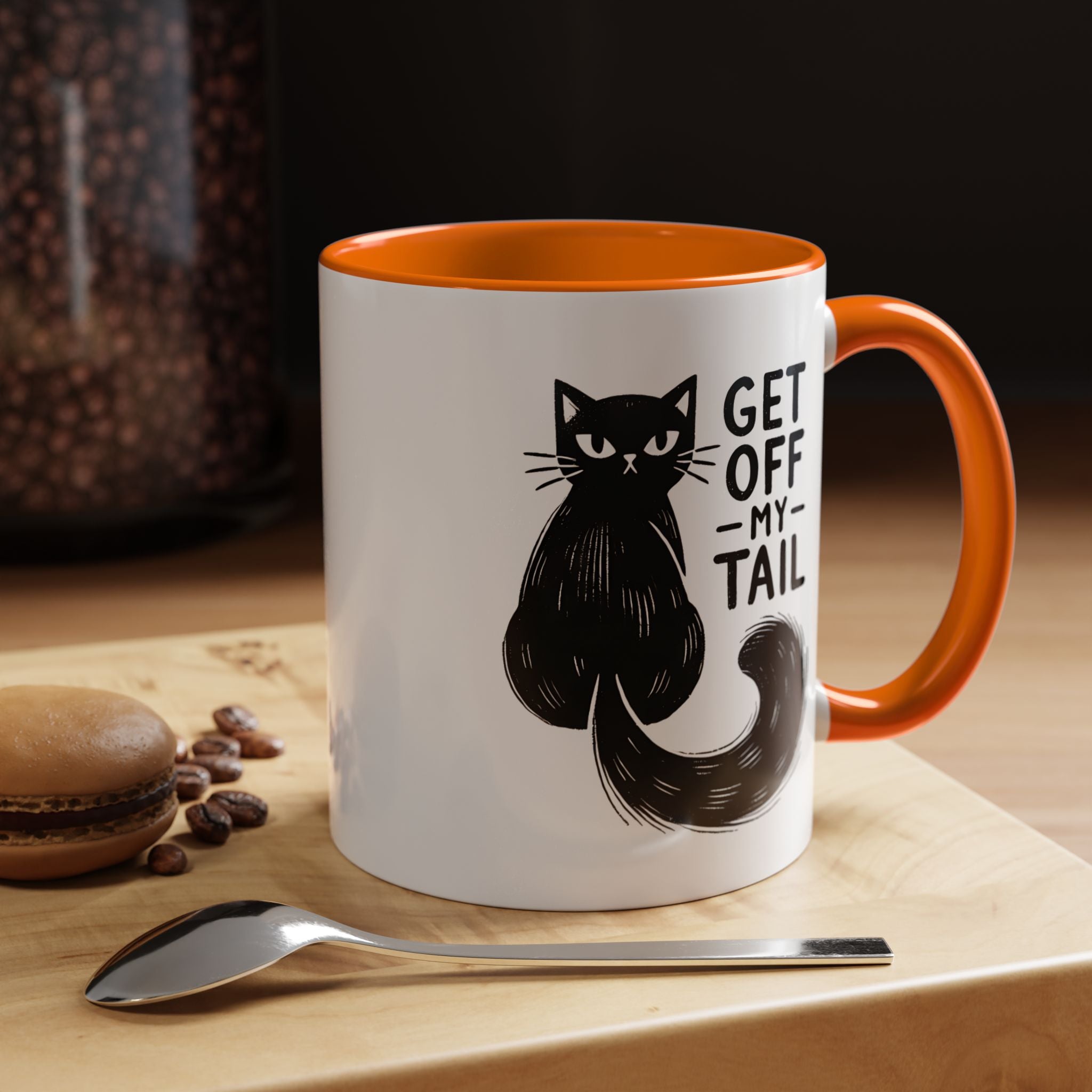 Get Off My Tail Cat , Sarcastic Tea Cup Mug Lifestyle Mockup | Nutty Designs