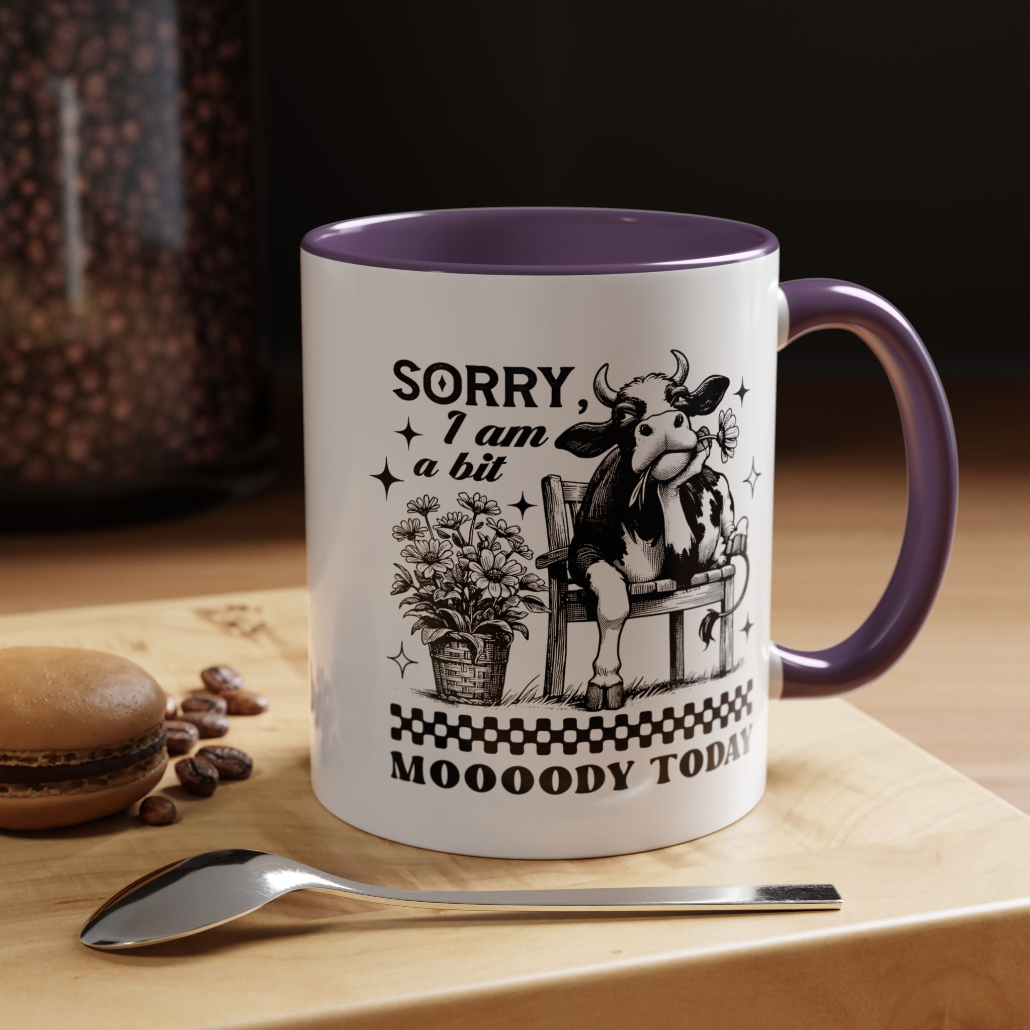 Funny Coffee Mug, Personalized Mug, Sorry I am A Bit Moody Today,  Accent Cup (11, 15oz), Gift Under 20, White Elephant, Cow Farm Lover Cup