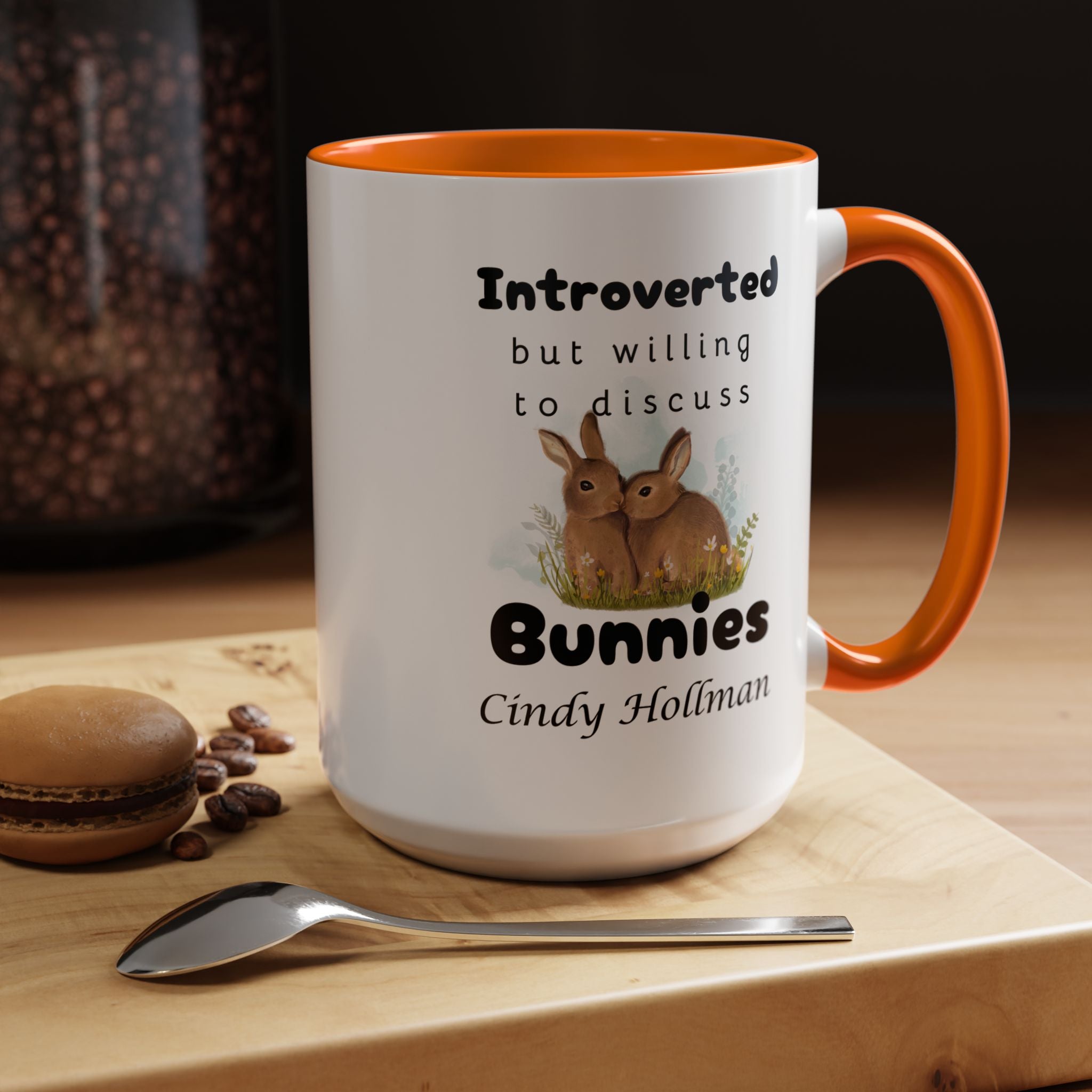 Funny Coffee Mug, Introverted But Willing To Discuss Bunnies Personalized Accent Coffee Mug (11 and 15oz)