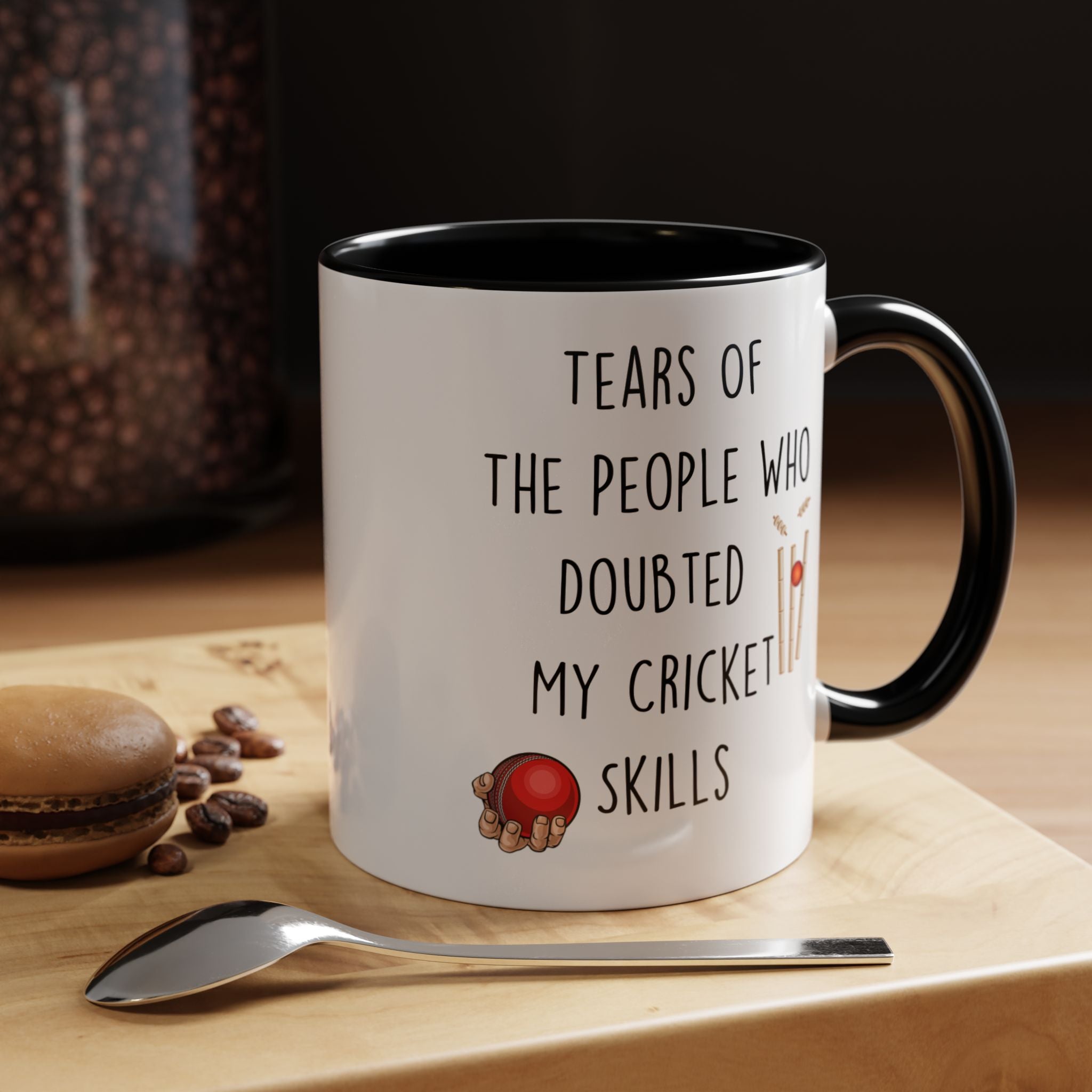 Funny Coffee Mug, Personalized Mug, Tears Of The People Who Doubted My Cricket Skills Accent Cup (11, 15oz), Sarcastic Mug, Gift Under 20