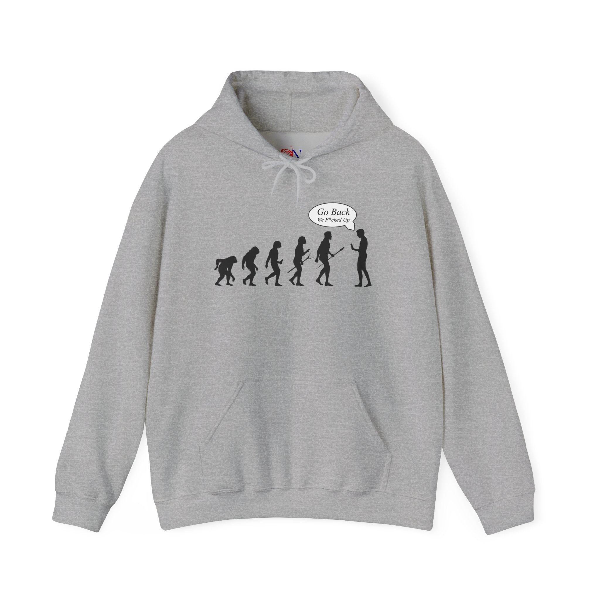 Evolution Graphic Hoodie – "Go Back" Satirical Evolution Sweatshirt