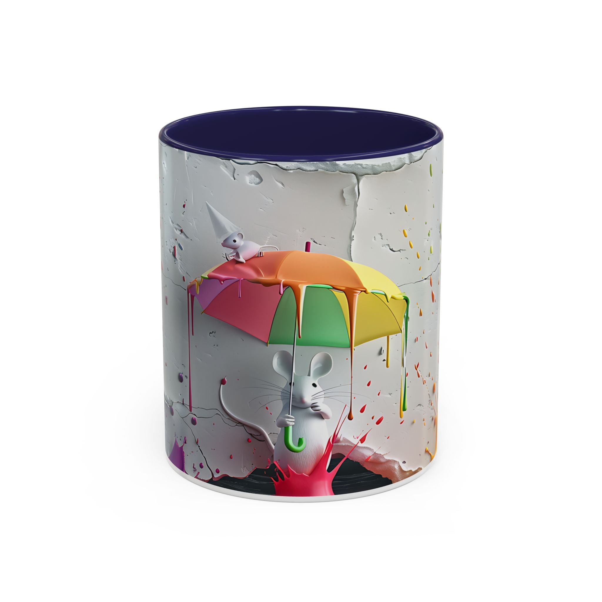 Coffee Mug - Cute Mouse Colorful Umbrella In Rain 3D Design - 11oz, 15oz