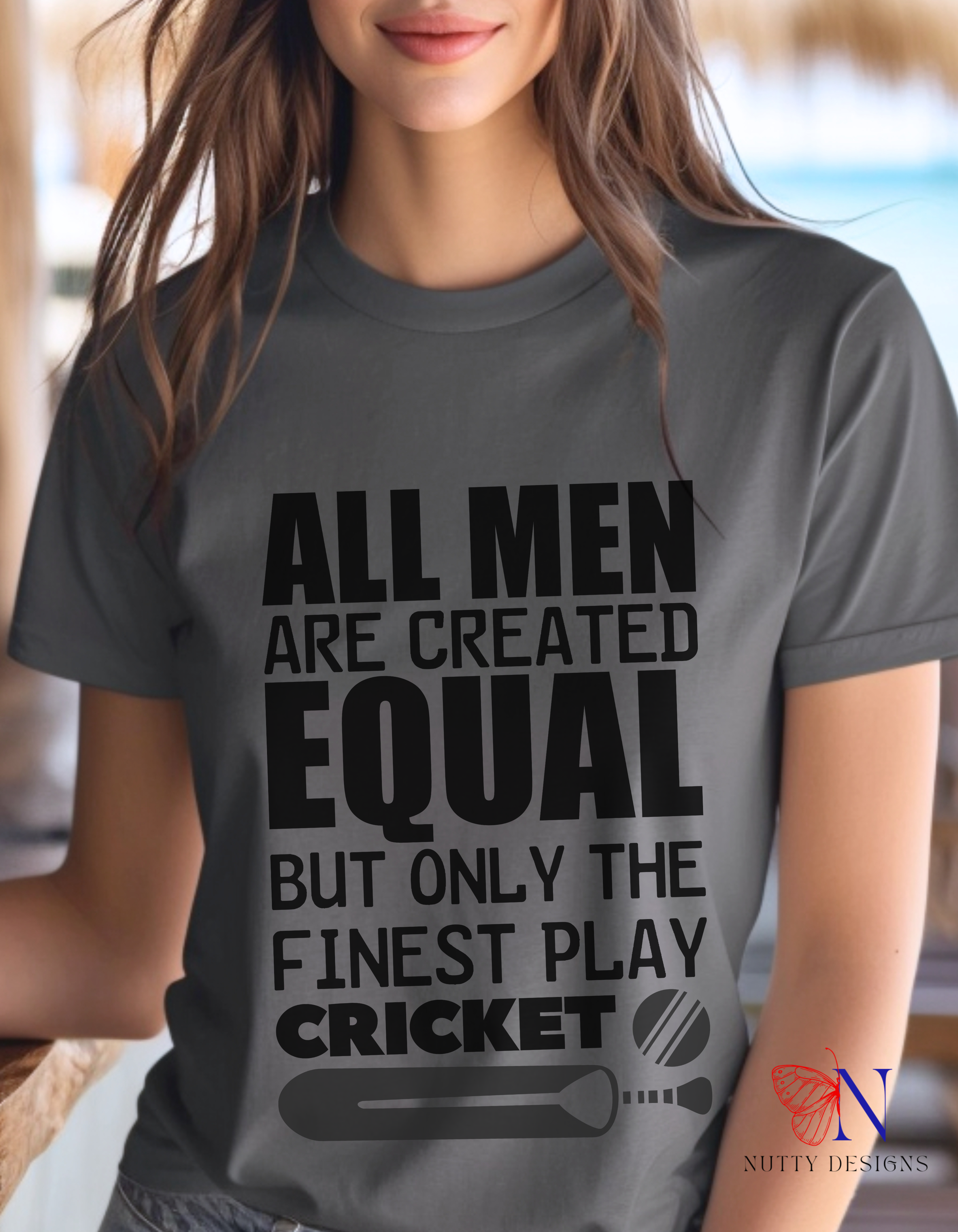 All Men Are Created Equal But Only The Finest Play Cricket T-Shirt Lifestyle Mockup | Nutty Designs