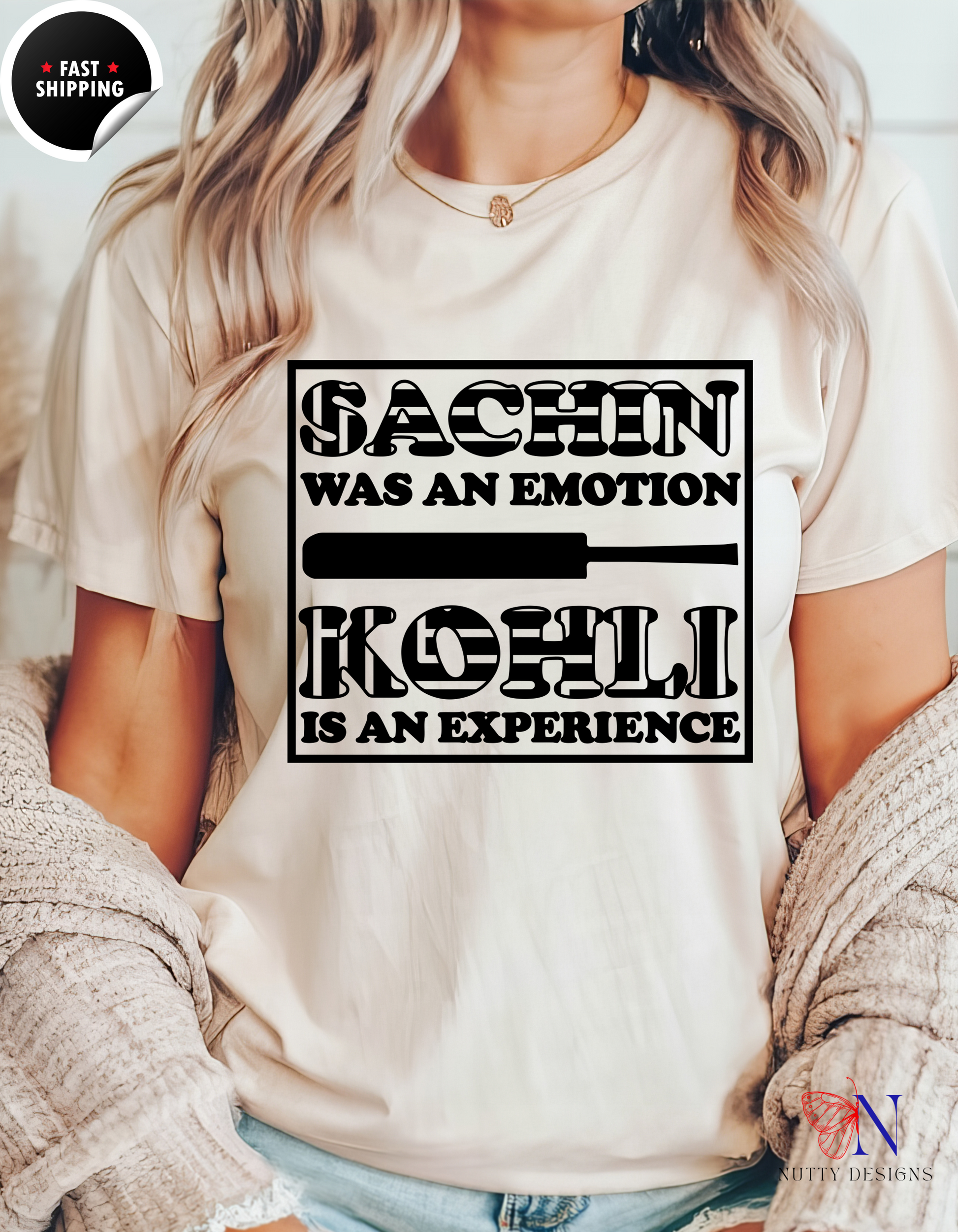 Sachin Was An Emotion, Kholi Is An Experience, unique T-Shirt Lifestyle Mockup | Nutty Designs