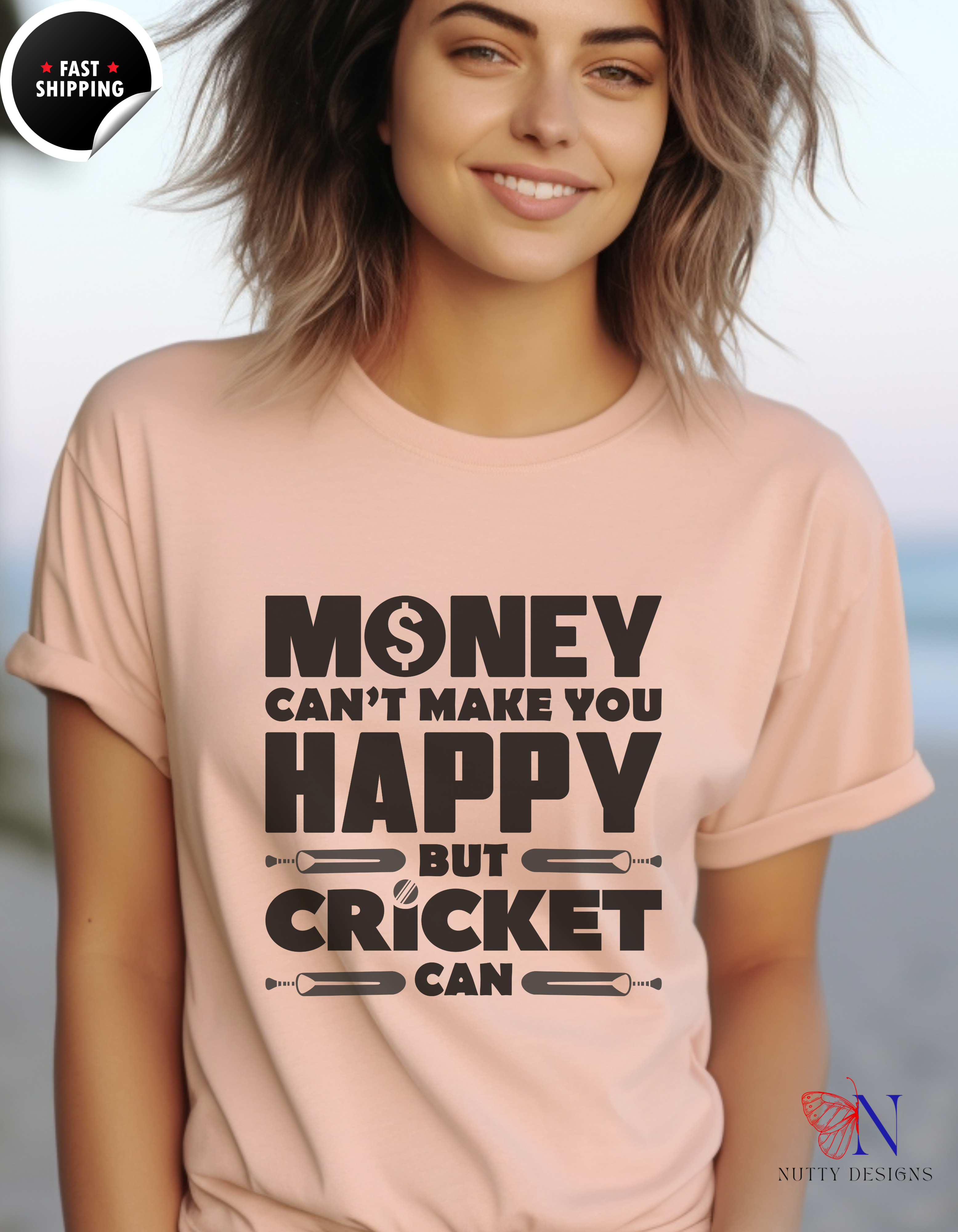Money can't make you happy but Cricket can, unique T-Shirt Product Photo | Nutty Designs