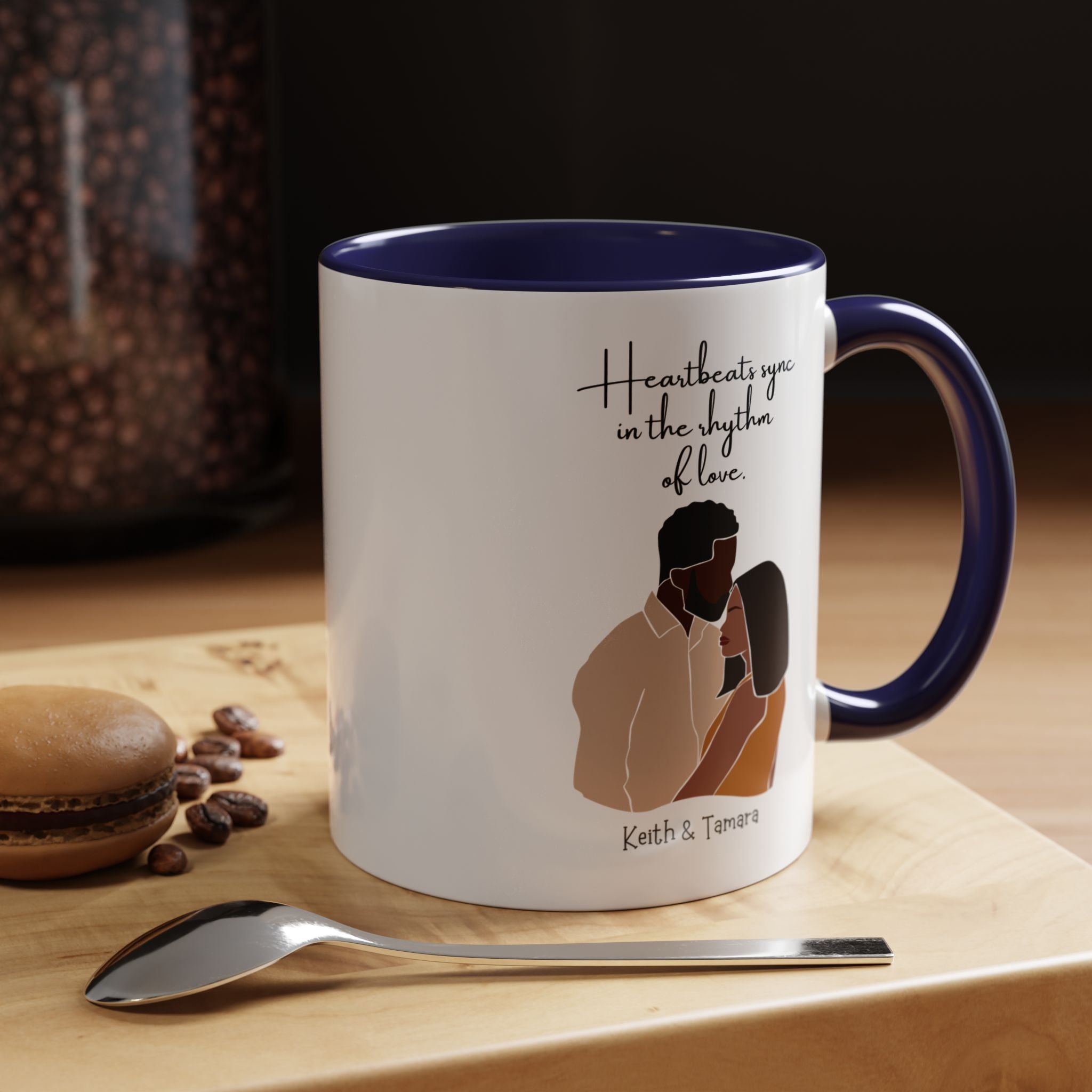 Heartbeats Sync In The Rhythm of Love Black Girl  Personalized  Valentine Cup, Black Cupid, Anniversary  Romantic, V-Day, Couples Gift 11,15
