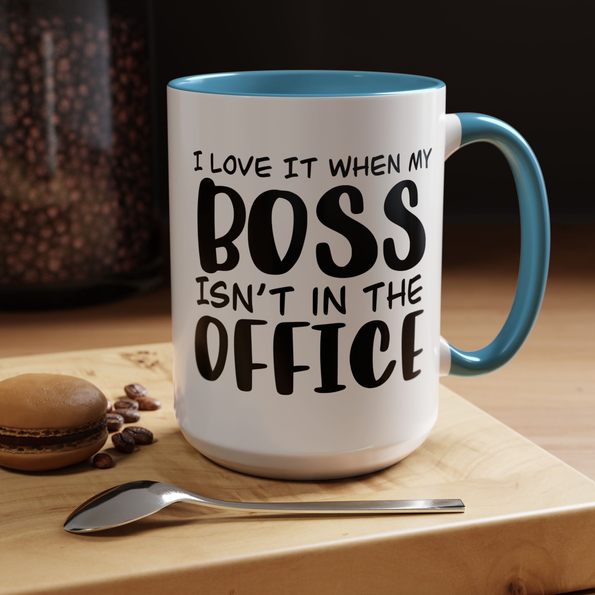 Funny Coffee Mug, Personalized Mug, I love it when my boss isn't in the office Accent Cup (11, 15oz), Gift Under 20, White Elephant gift