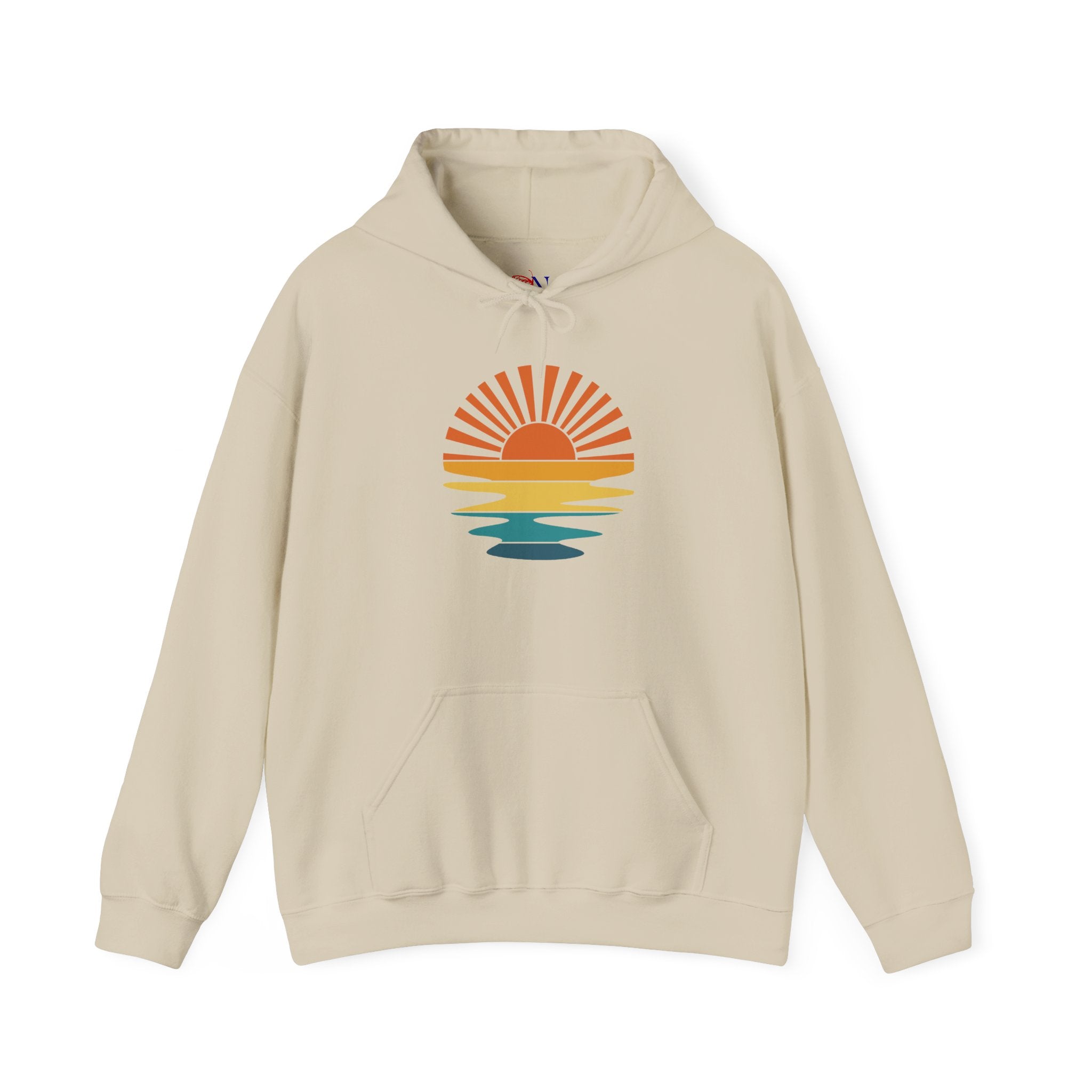 Sunset Minimalist Hoodie — Retro Sunrise Graphic Hooded Sweatshirt