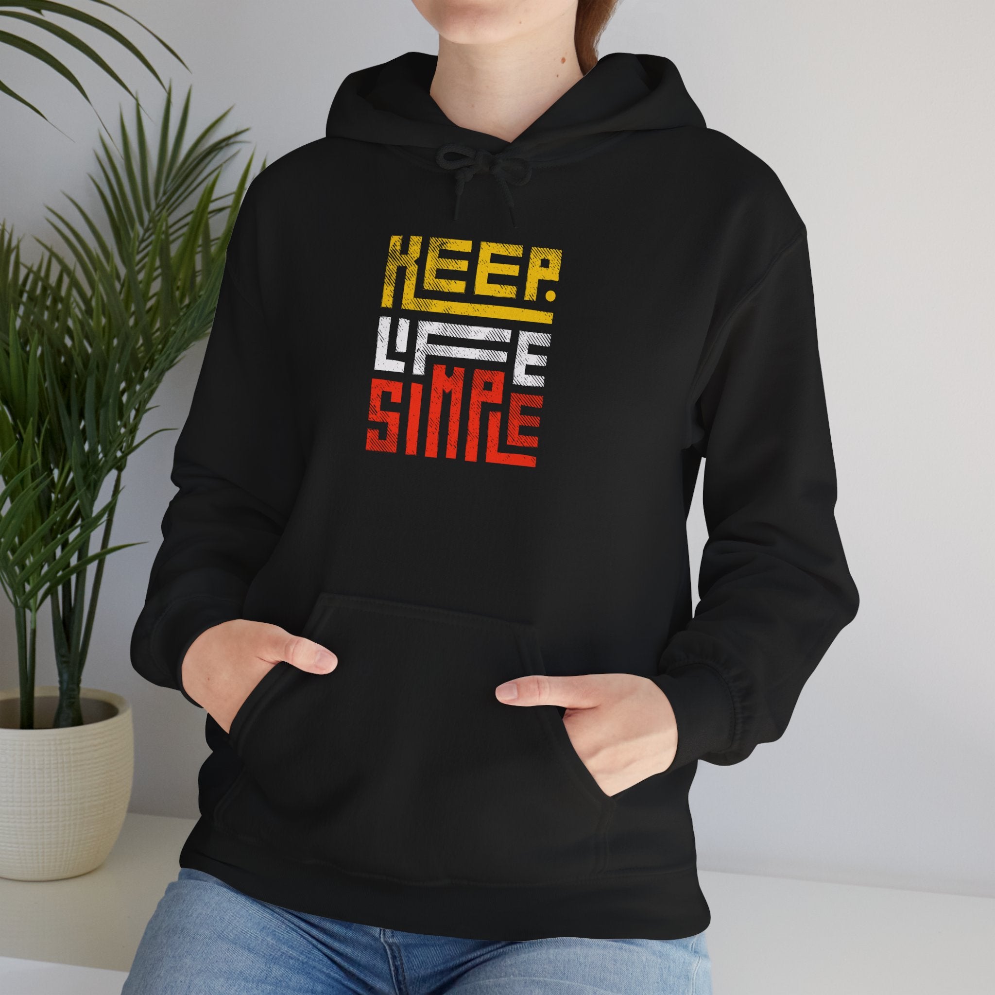 Keep Life Simple Hoodie — Retro Block Text White Pullover
