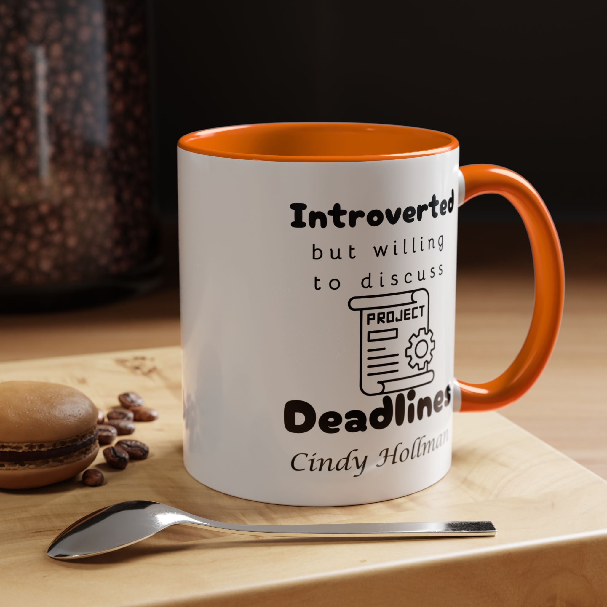 Introverted But Willing To Discuss Deadlines Personalized Accent Coffee Mug (11 & 15oz) For Project, Program, Portfolio Manager Nerds, Geeks