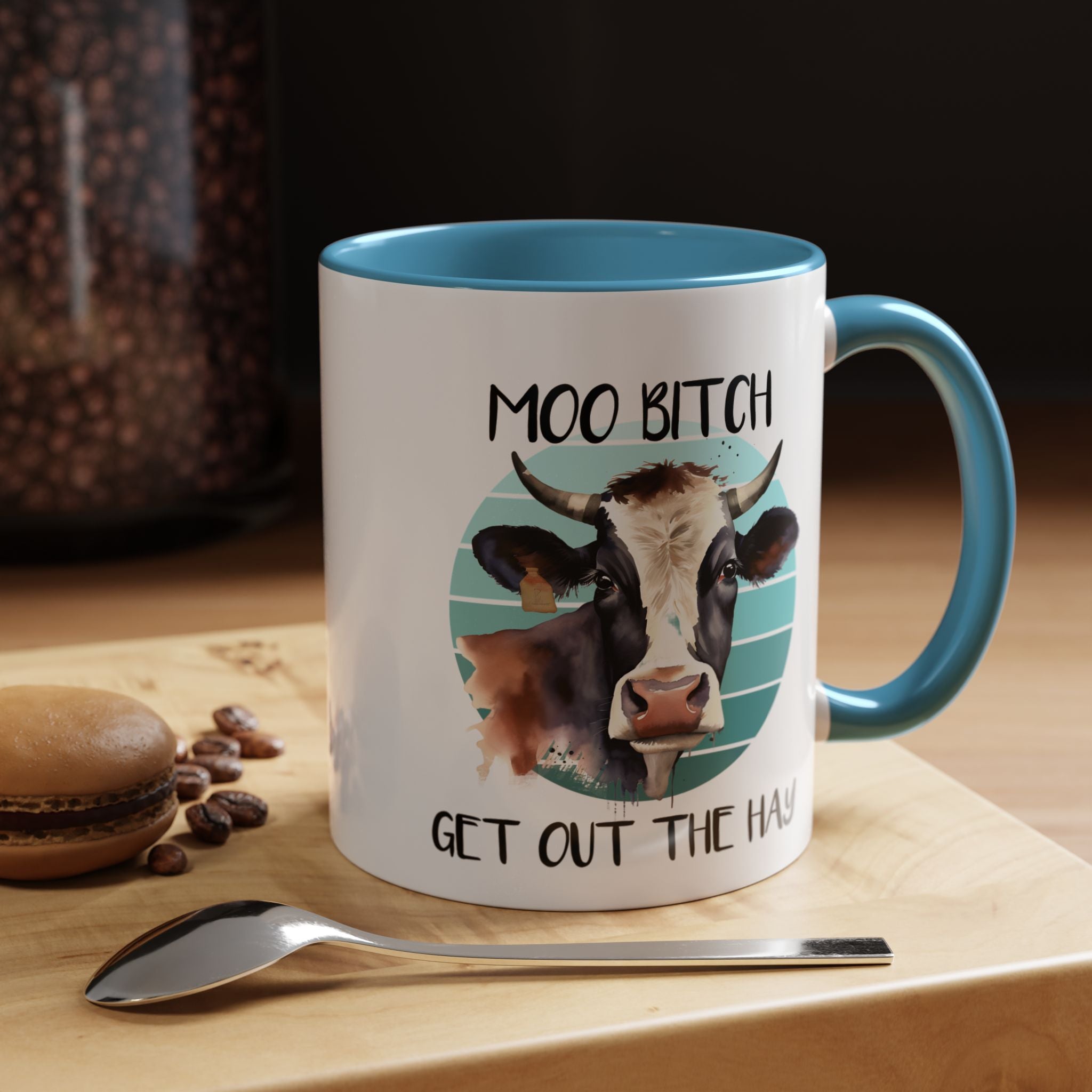 Funny Coffee Mug, Personalized Mug, Moo Bitch Get Out The Hay Accent Cup (11, 15oz), Gift Under 20, White Elephant gift