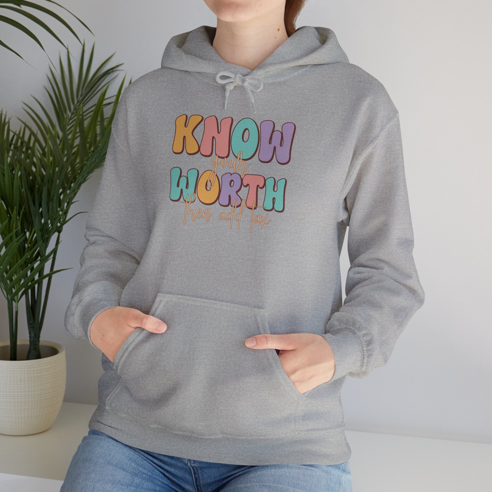 Know Your Worth Hoodie — Pastel Empowerment Graphic Sweatshirt