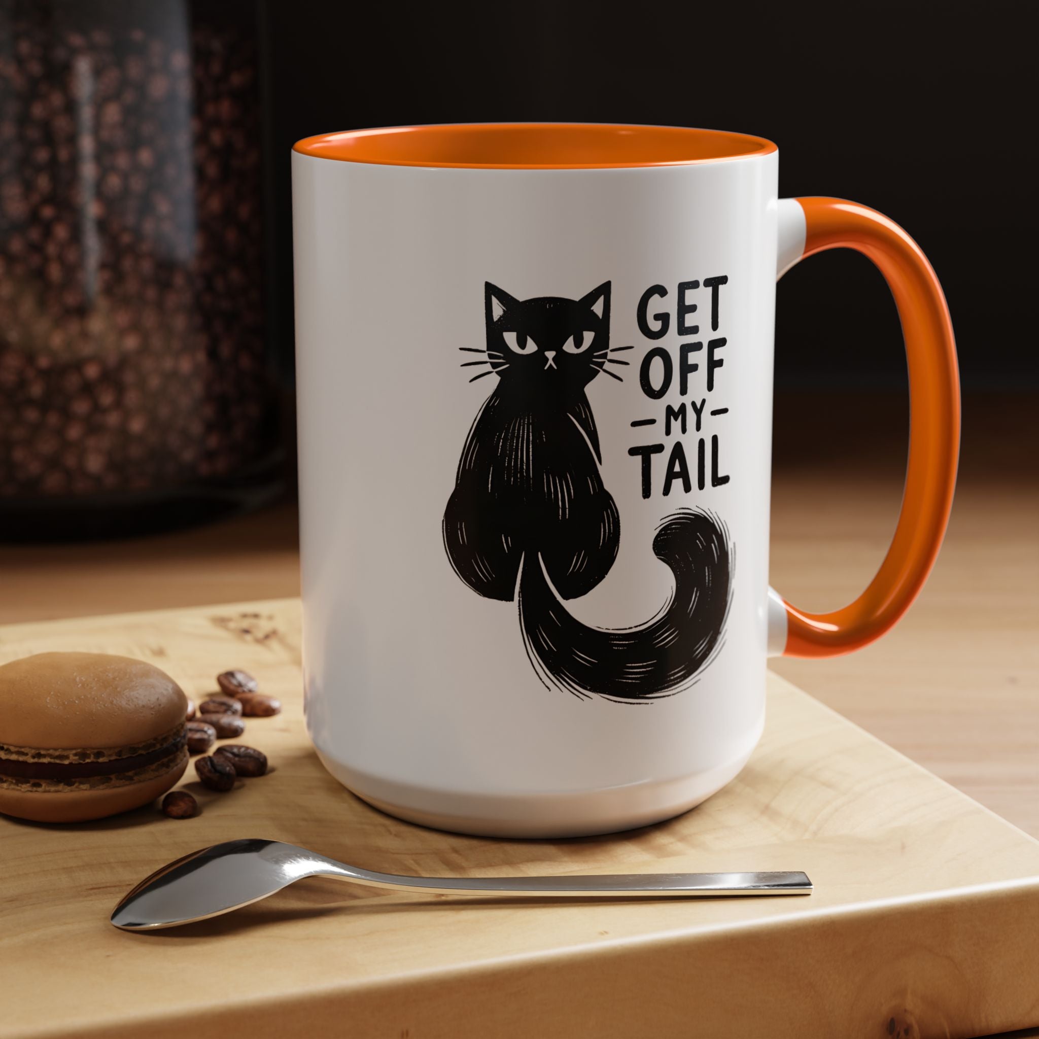 Get Off My Tail Cat , Sarcastic Tea Cup Mug Lifestyle Mockup | Nutty Designs