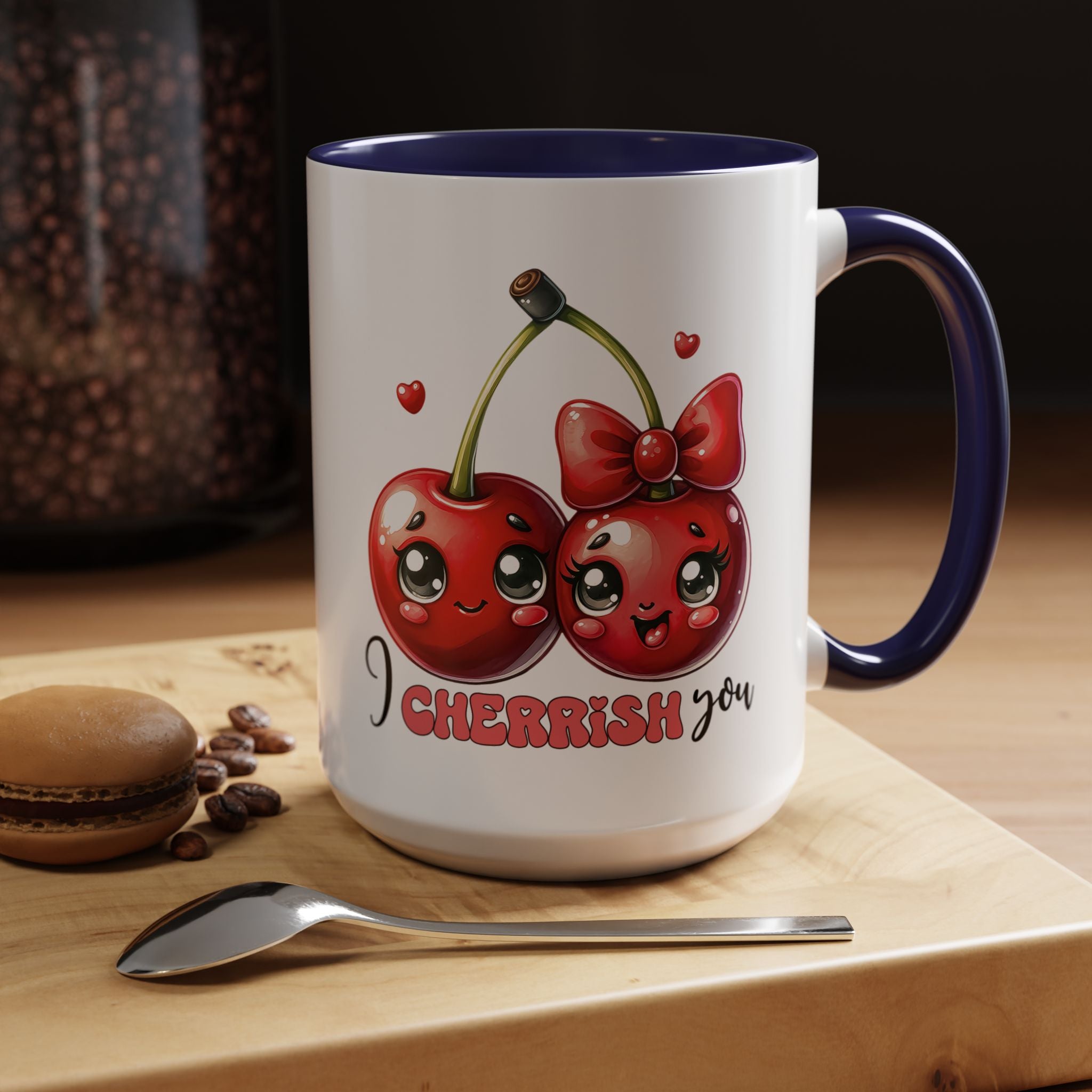 Kawaii Cherries I Cherrish You Mug Lifestyle Mockup | Nutty Designs