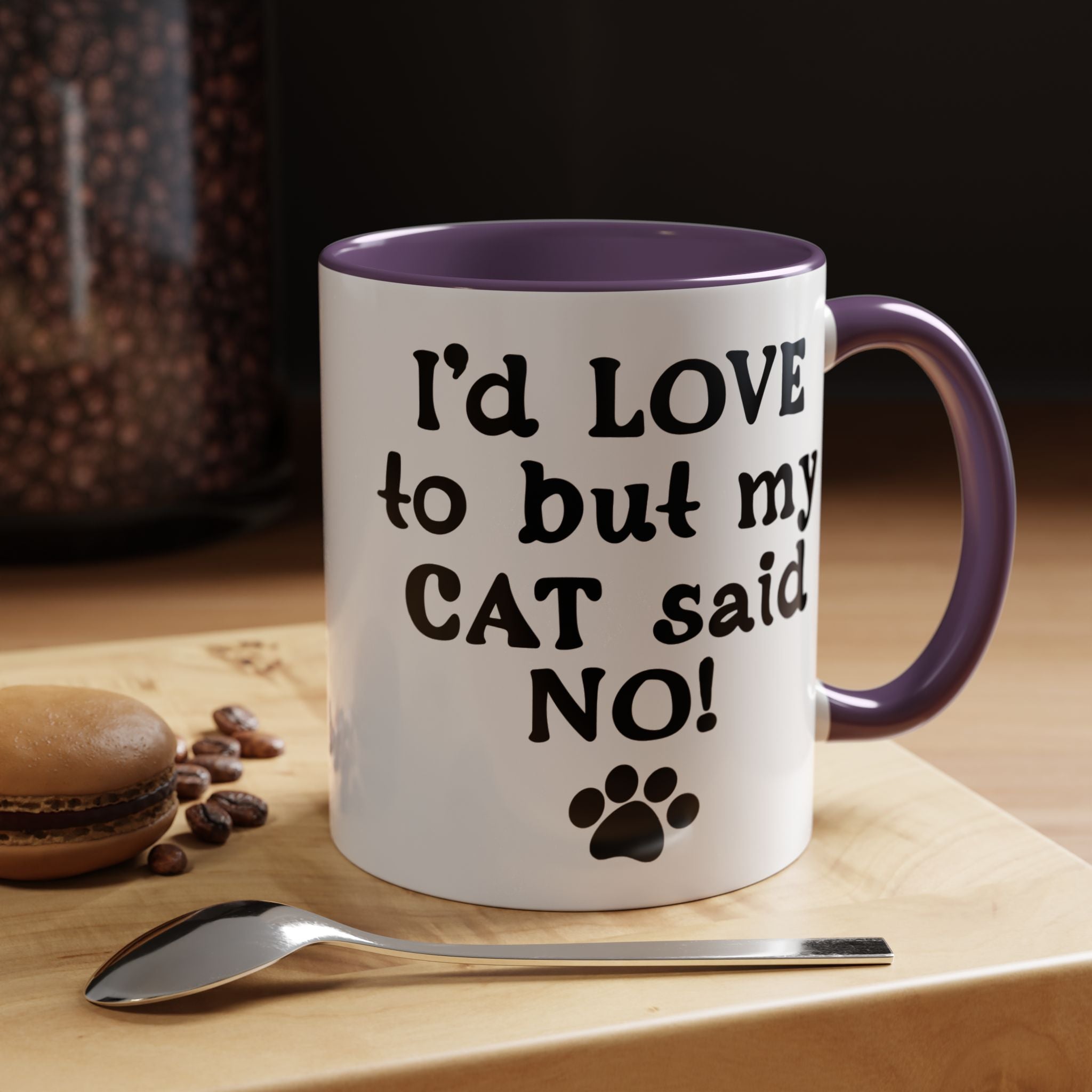 Funny Coffee Mug, Personalized Mug, I 'd Love To But My Cat Said No! Accent Cup (11, 15oz), Gift Under 20, White Elephant