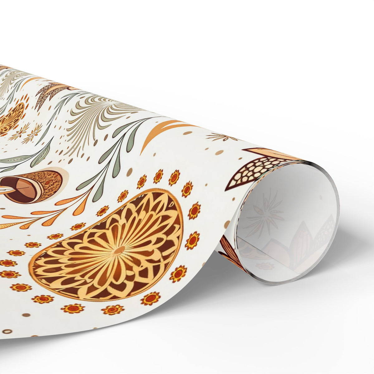 Diwali Wrapping Paper Roll - Ivory Botanical Diyas Indian Gift Wrap
