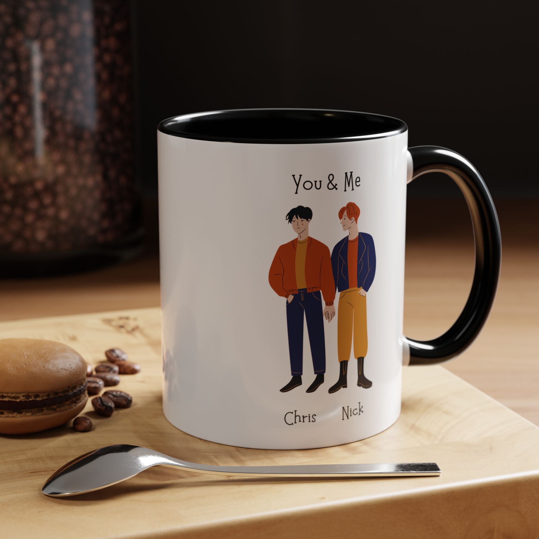 You And Me Gay, LGBTQ Lovers Personalized Romantic Mug, Love Is Love, Accent Cup 11/15oz, Anniversary Valentines, V-Day, Custom Couples Gift
