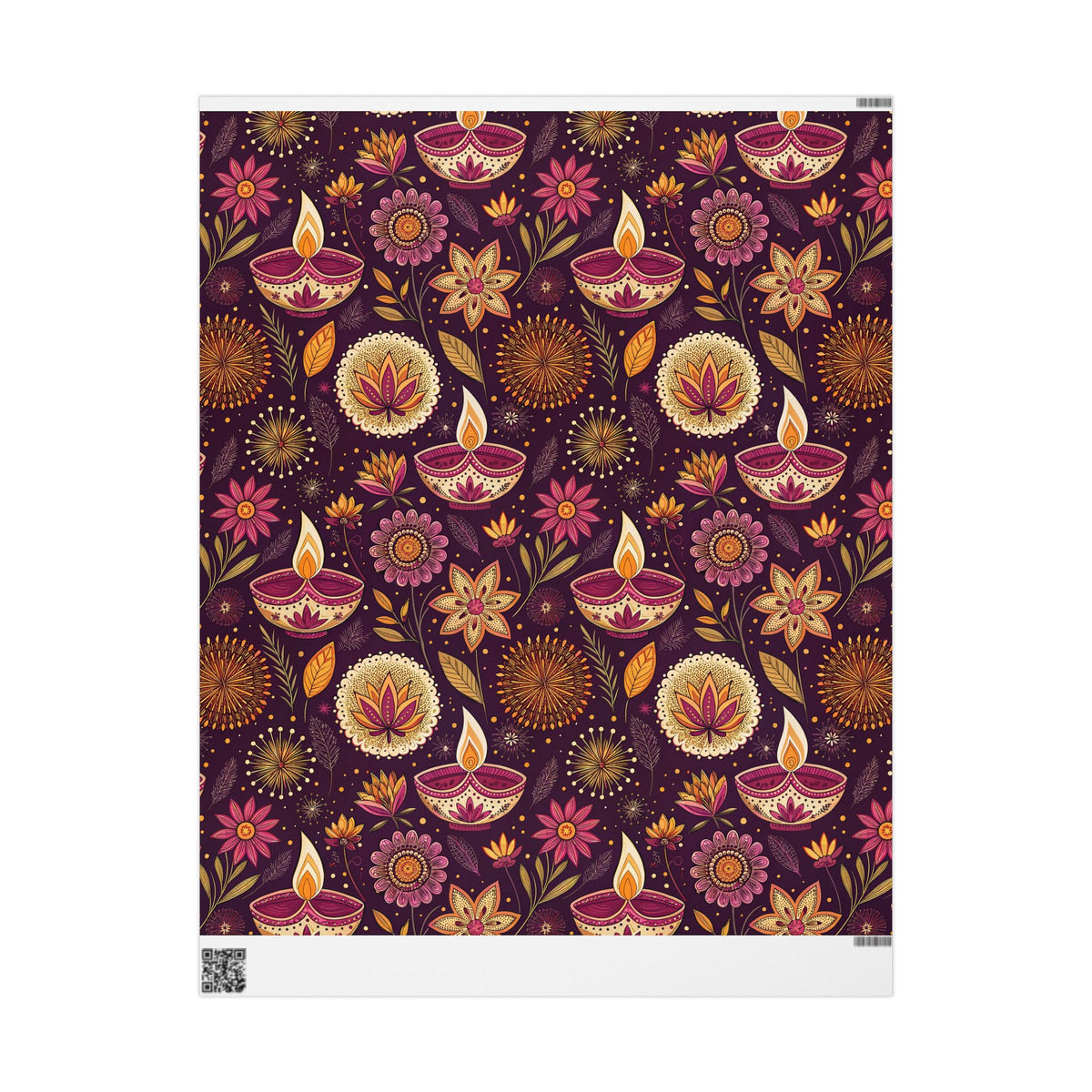 Diwali Wrapping Paper Roll - Purple Diyas & Floral Indian Gift Wrap