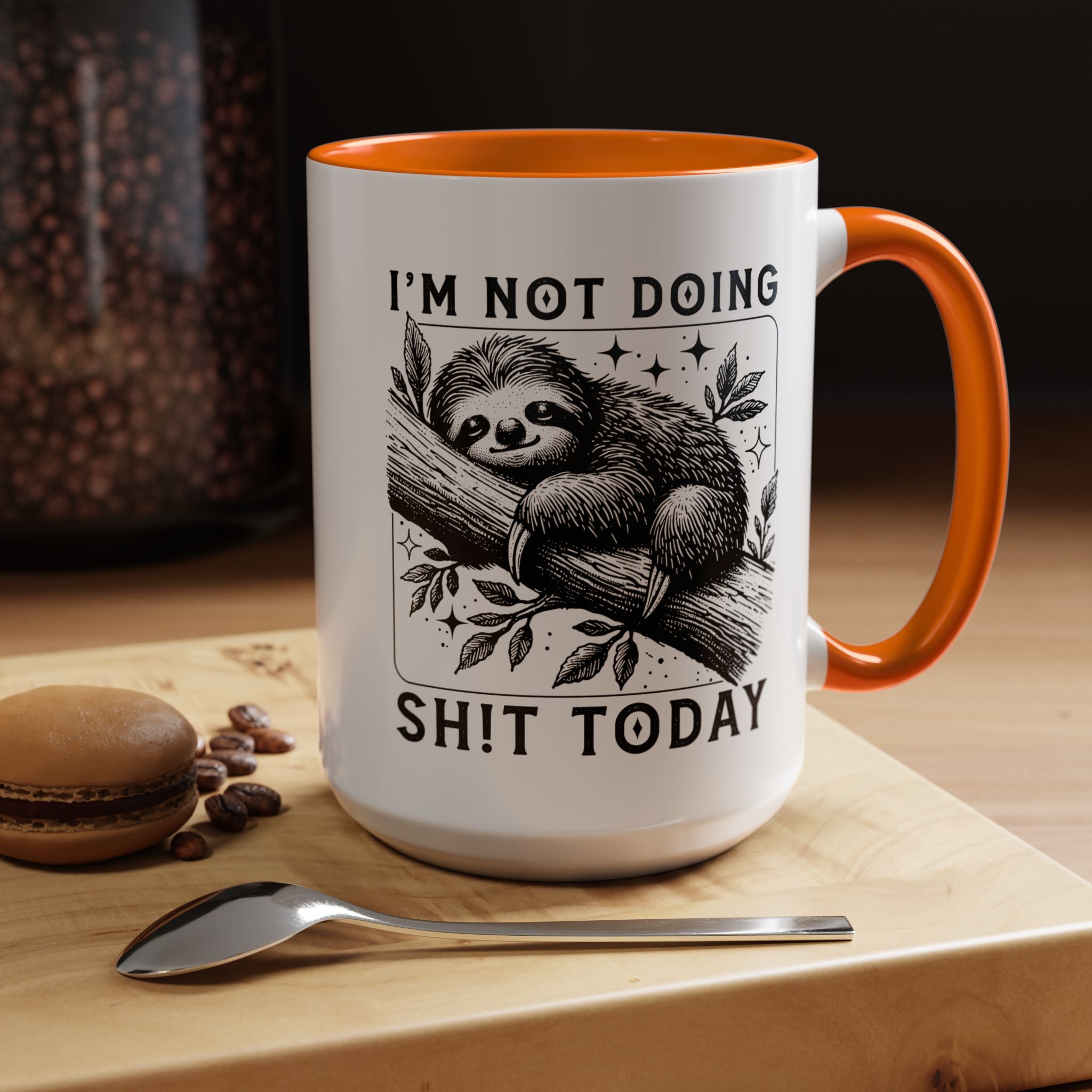 Funny Coffee Mug, Personalized Mug, Cute Sloth I am Not Doing Shit Today,  Accent Cup (11, 15oz), Gift Under 20, White Elephant