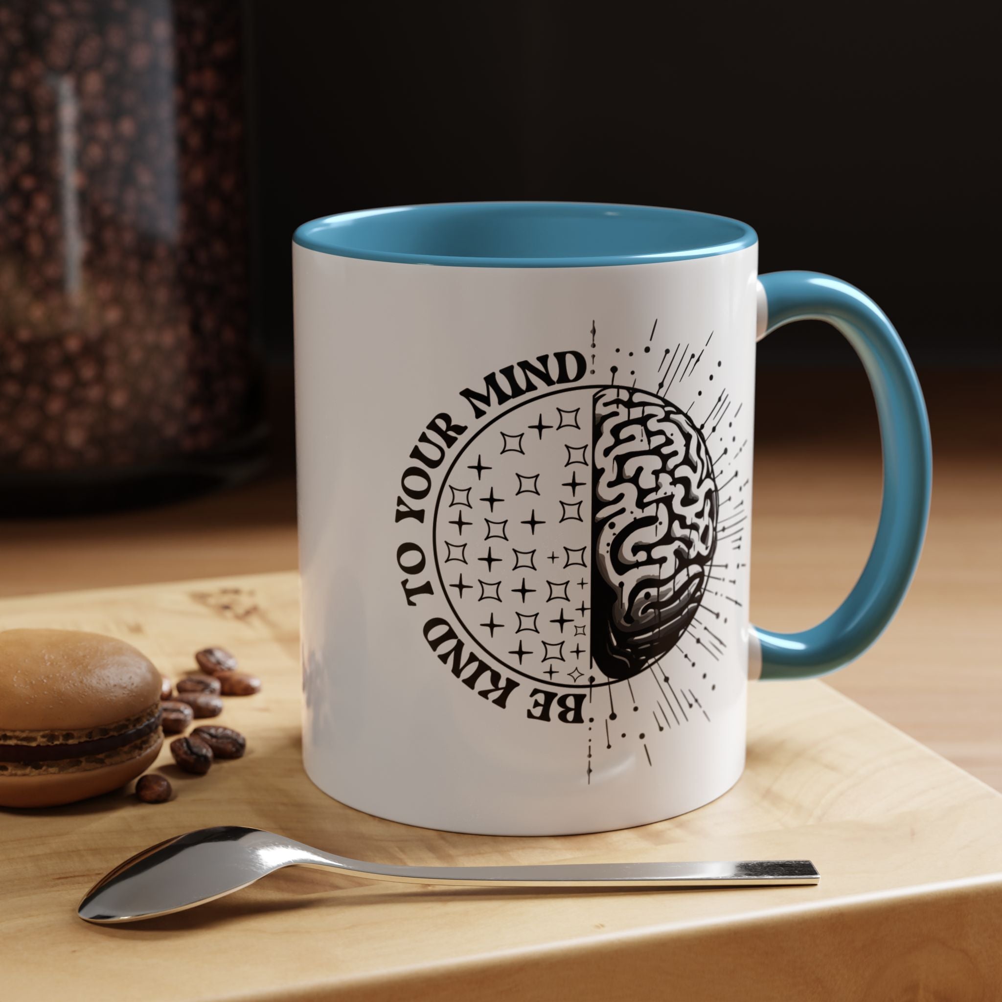 Funny Coffee Mug, Personalized Mug, Be Kind To Your Mind Accent Coffee Cup (11, 15oz), Gift Under 20, White Elephant, Mental Health Support