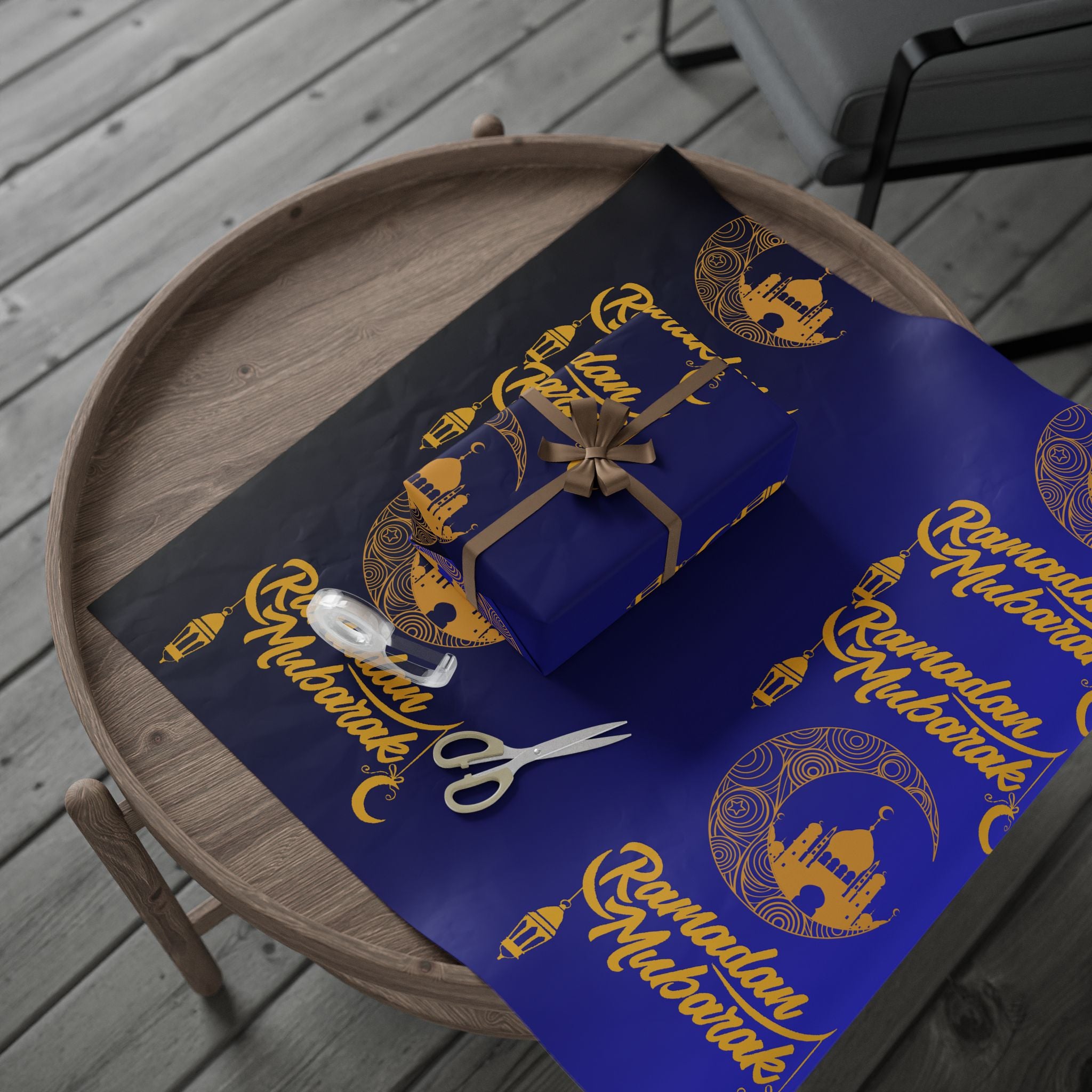 Ramadan Mubarak wrapping paper | Islamic Gift Wrap With Transient Nights Mosque, Moon and Lantern Design