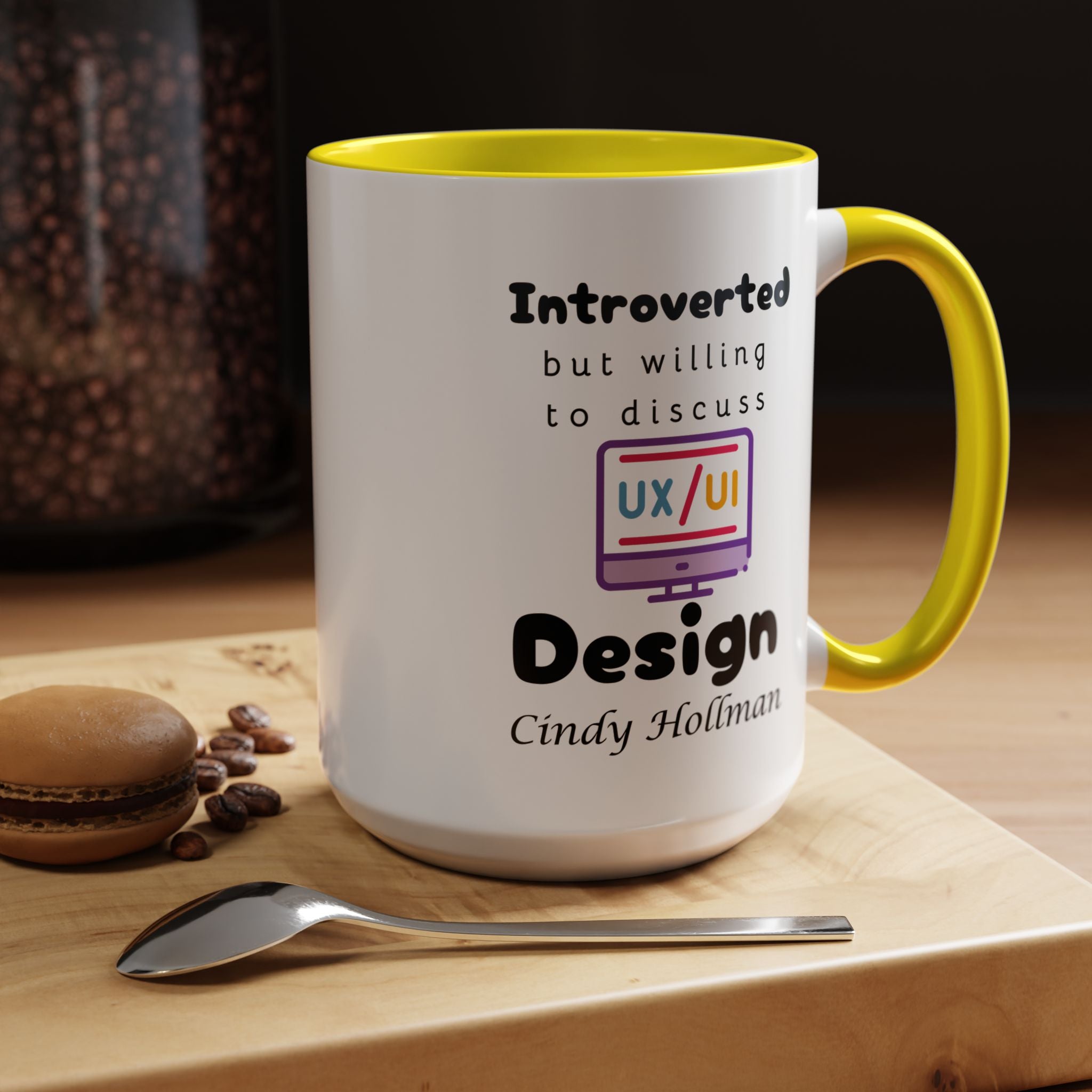 Introverted But Willing To Discuss Design Personalized Accent Coffee Mug (11 and 15oz) For UI UX Graphic Designers, IT Geeks, Nerds