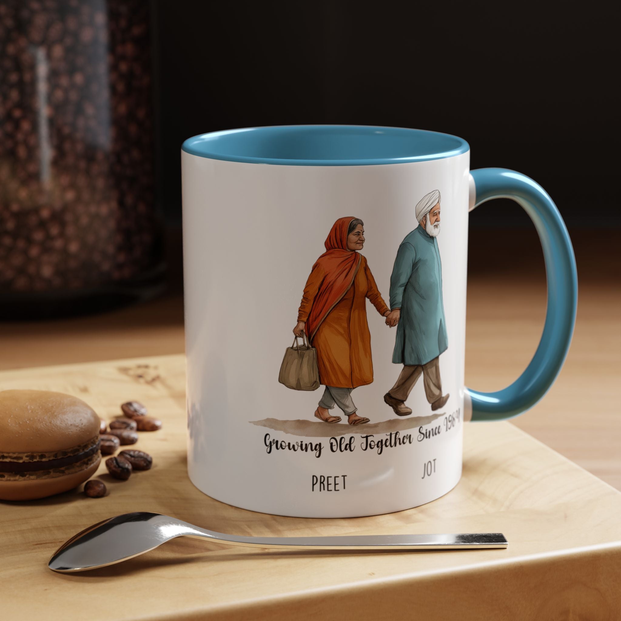 Funny Coffee Mug, Personalized Mug, Growing Old Together Since Punjabi Couple Cup 11/15oz, Anniversary, Wedding, Romantic For Him or her