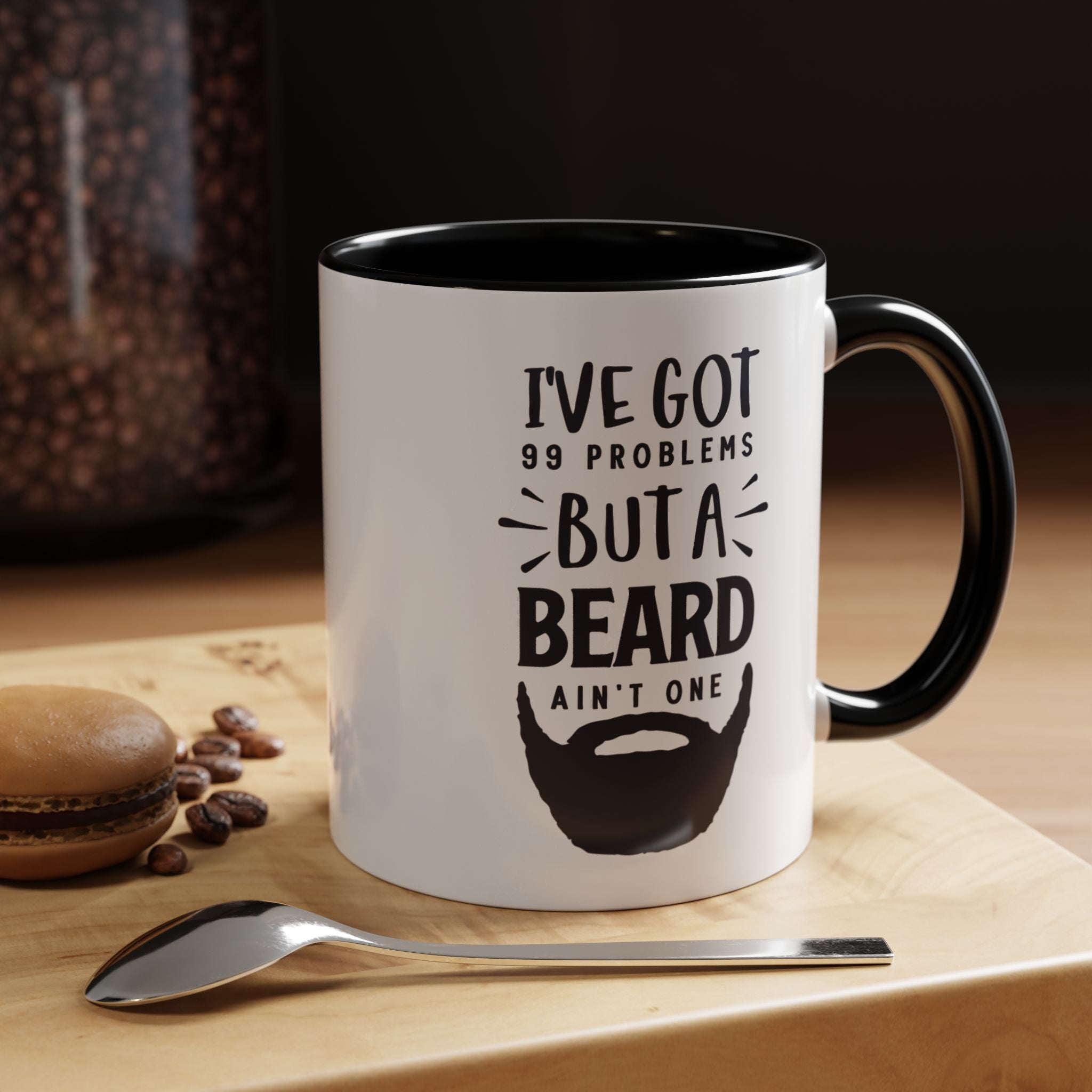 Funny Coffee Mug, Personalized Mug, I've Got 99 Problems But A Beard Ain't One Accent Cup (11, 15oz), Gift Under 20, White Elephant gift