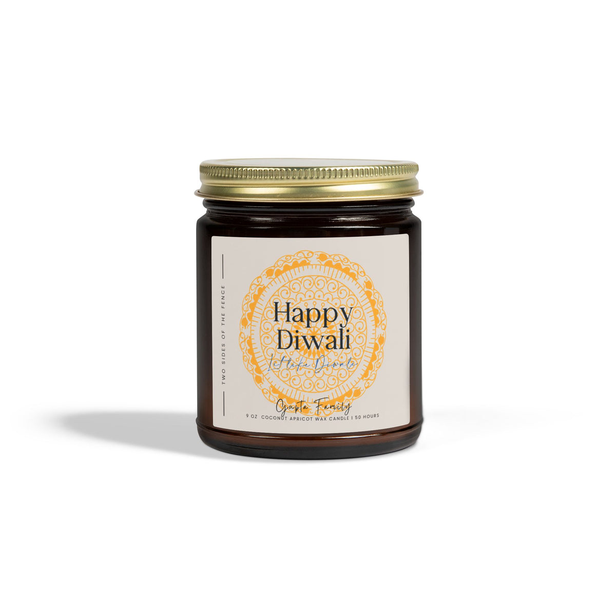 Personalized Diwali Candle - Let It Be Diwali Yellow Rangoli, 9 oz