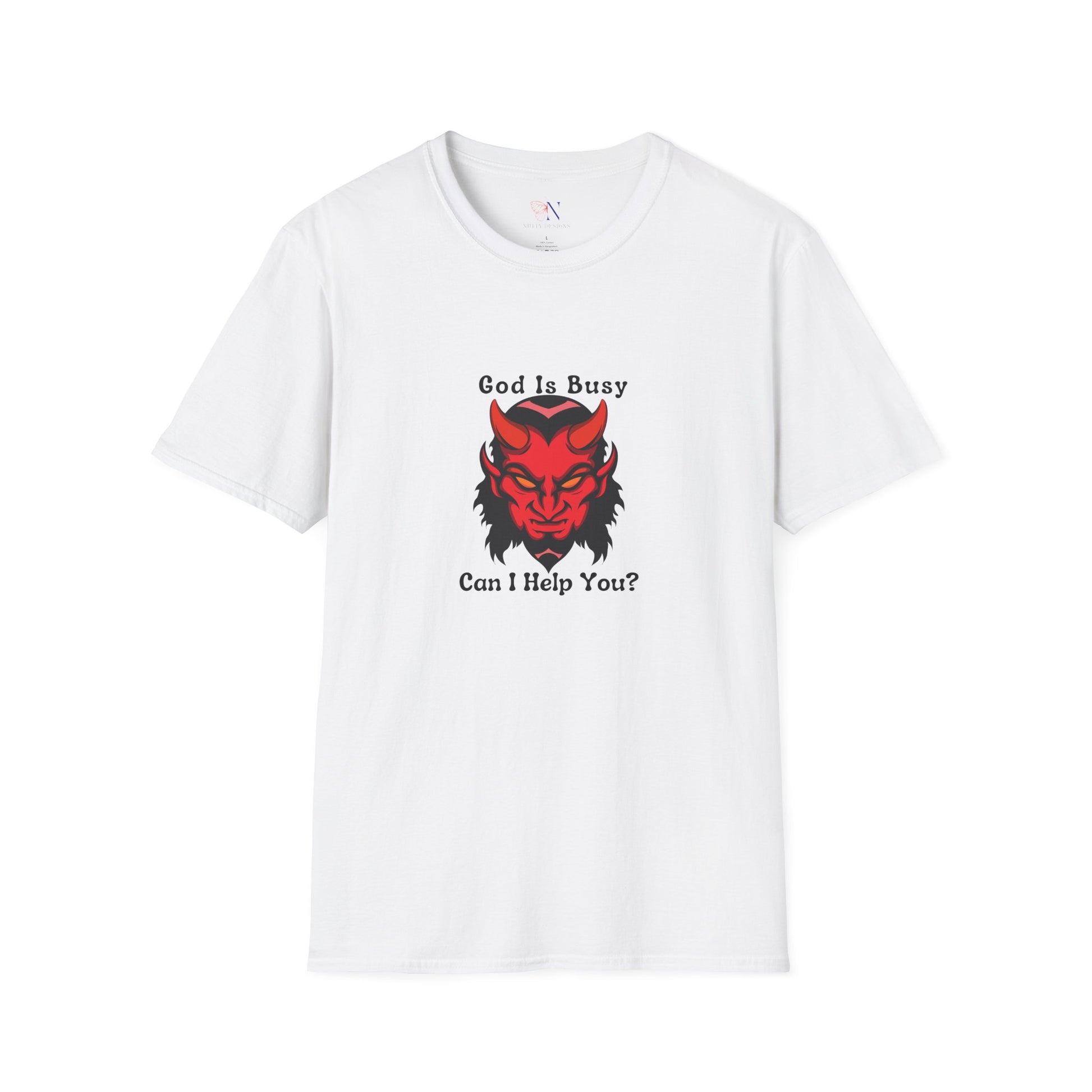 God Is Busy Dark , atheist religious T-Shirt Lifestyle Mockup | Nutty Designs