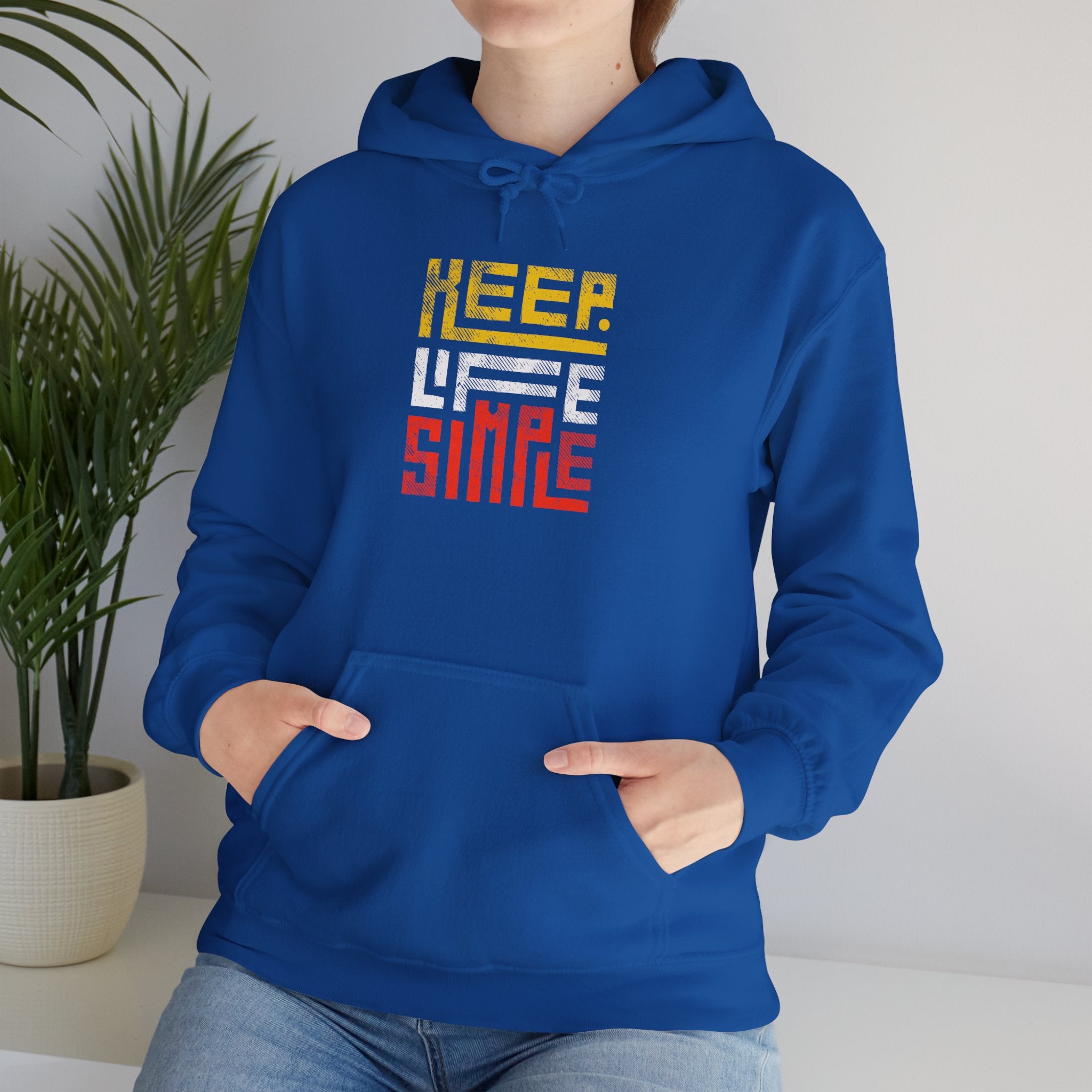 Keep Life Simple Hoodie — Retro Block Text White Pullover
