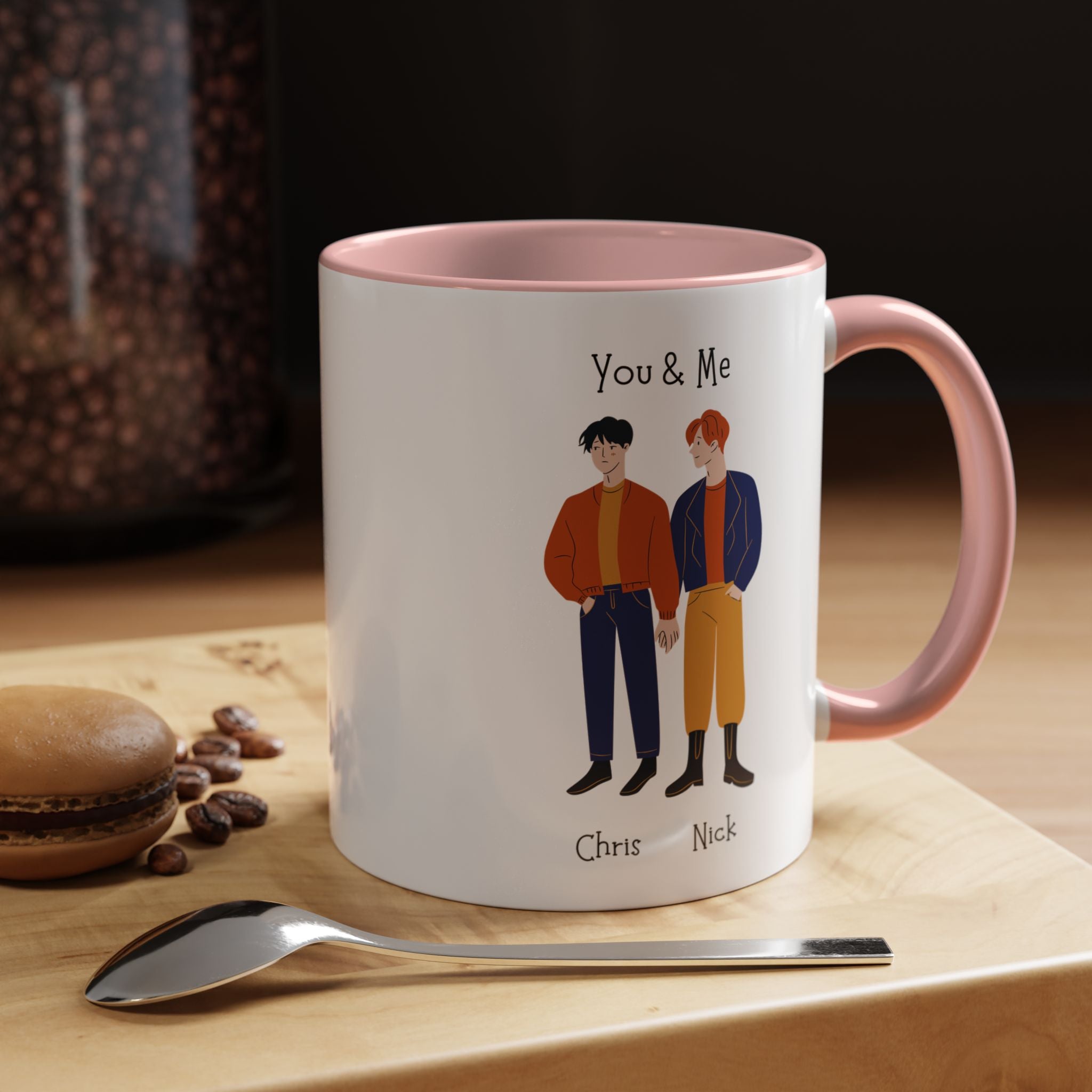 You And Me Gay, LGBTQ Lovers Personalized Romantic Mug, Love Is Love, Accent Cup 11/15oz, Anniversary Valentines, V-Day, Custom Couples Gift