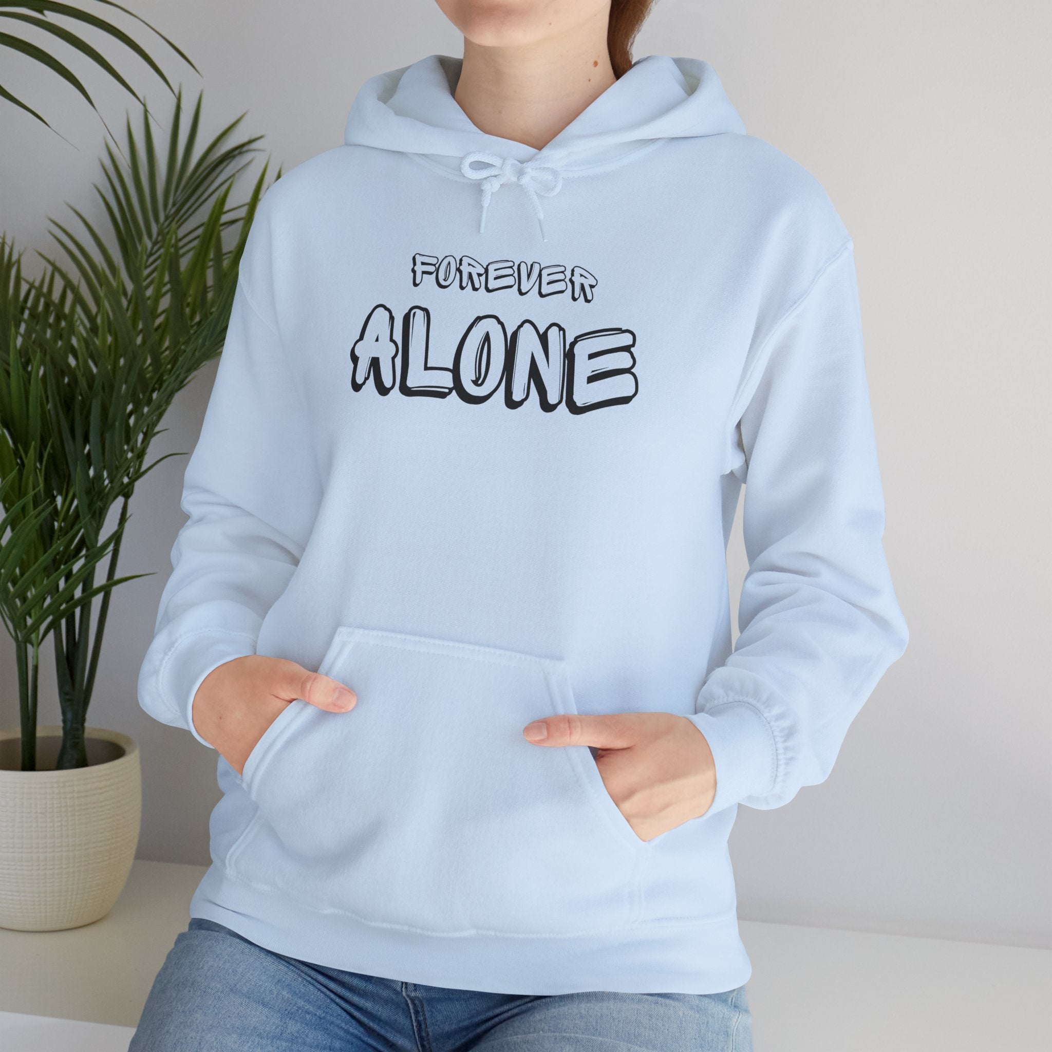 Forever Alone Hoodie – Minimalist White Graphic Pullover